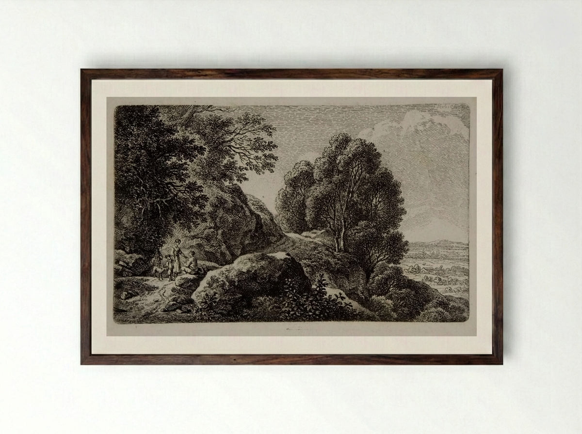 The Route near a Precipice - Ferdinand Kobell - Framed Print Dark Wood