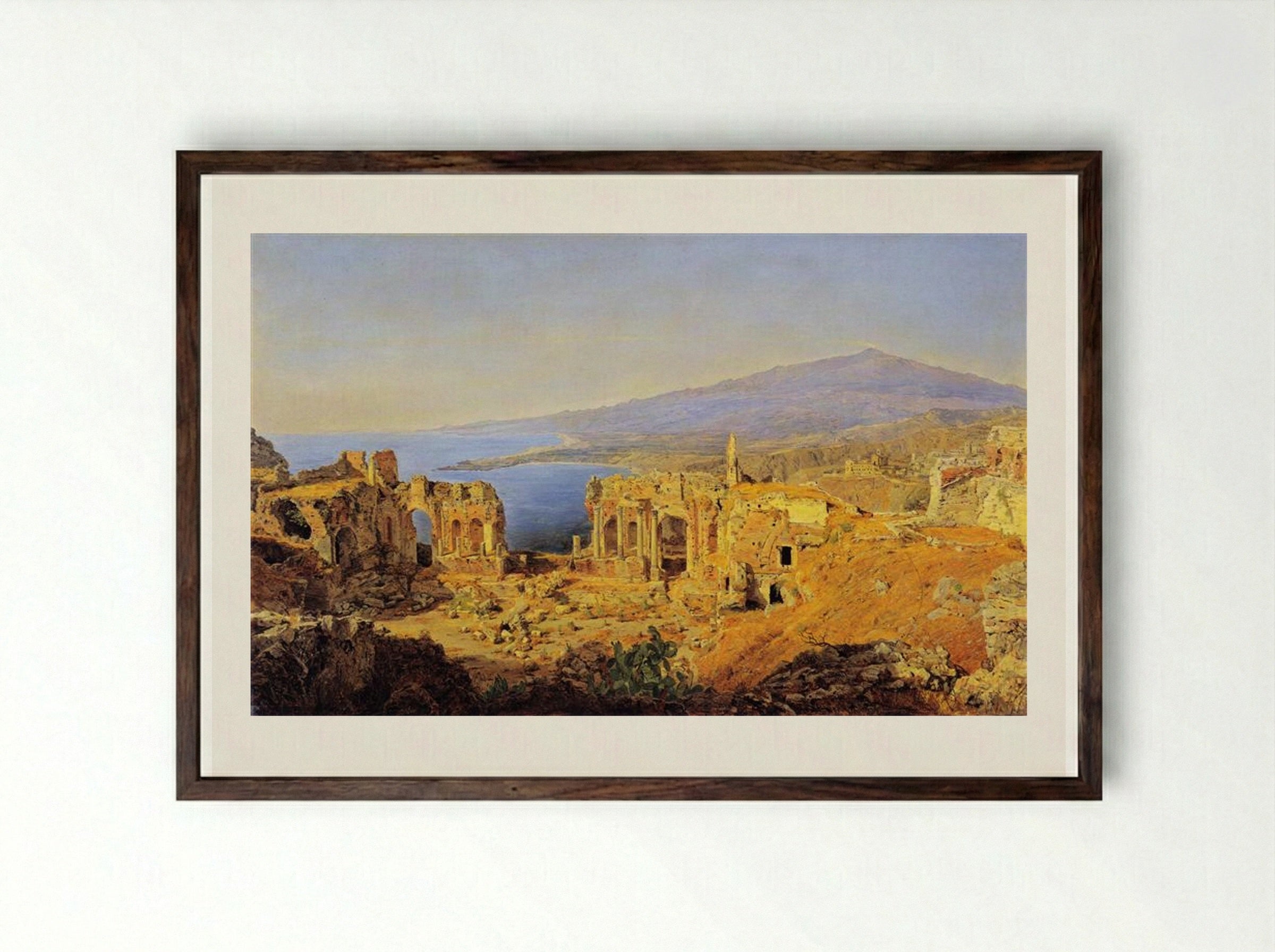 The Ruin of the Greek Theatre in Taormina - Ferdinand Georg Waldmüller - Framed Print Dark Wood