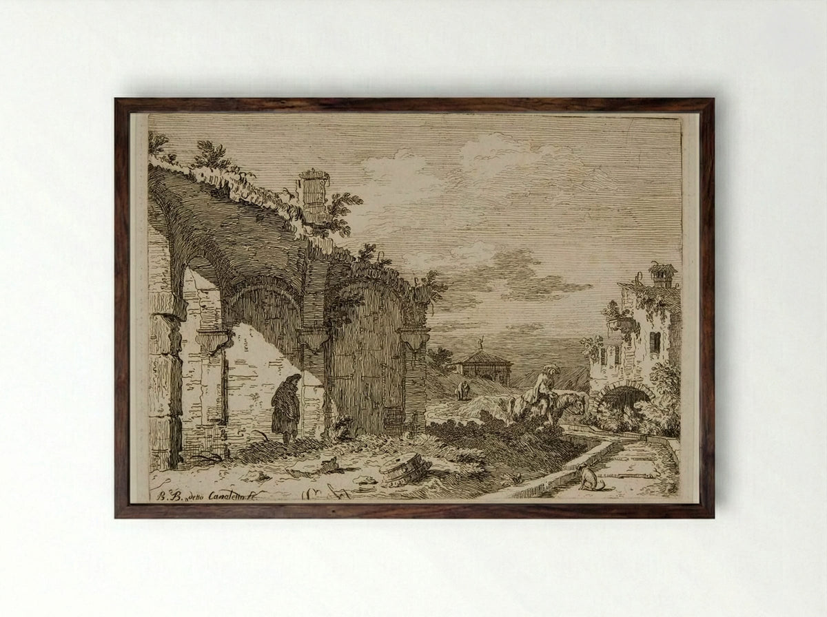 The Ruins of an Aqueduct - Bernardo Bellotto - Framed Print Dark Wood