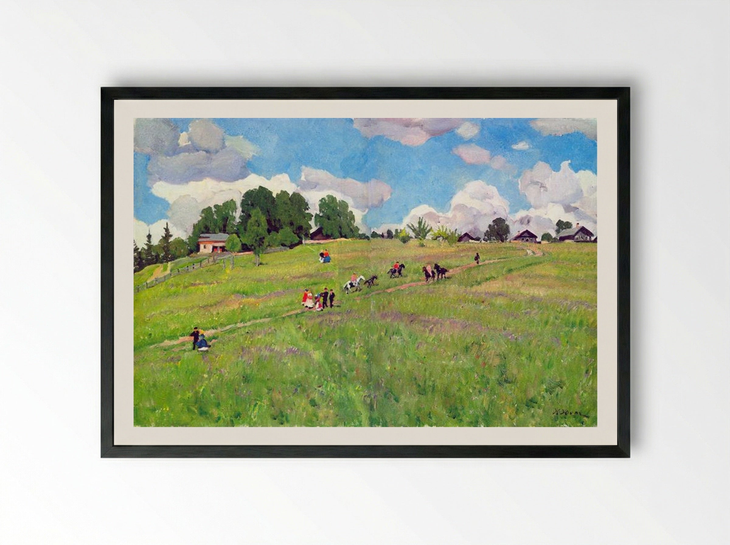 The Rural Holiday. On The Hill. Ligachovo - Konstantin Yuon - Framed Print Black