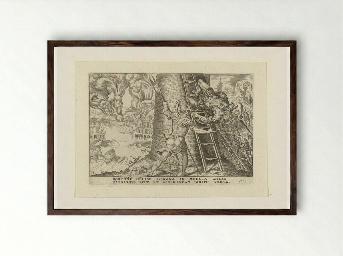 The Sack of Rome, 1527 - Dirck Volckertsz. Coornhert - Framed Print Dark Wood