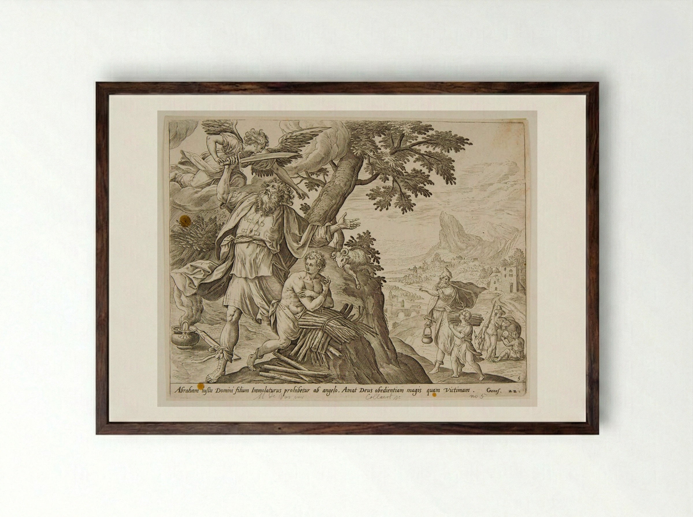 The Sacrifice of Isaac - Adriaen Collaert - Framed Print Dark Wood