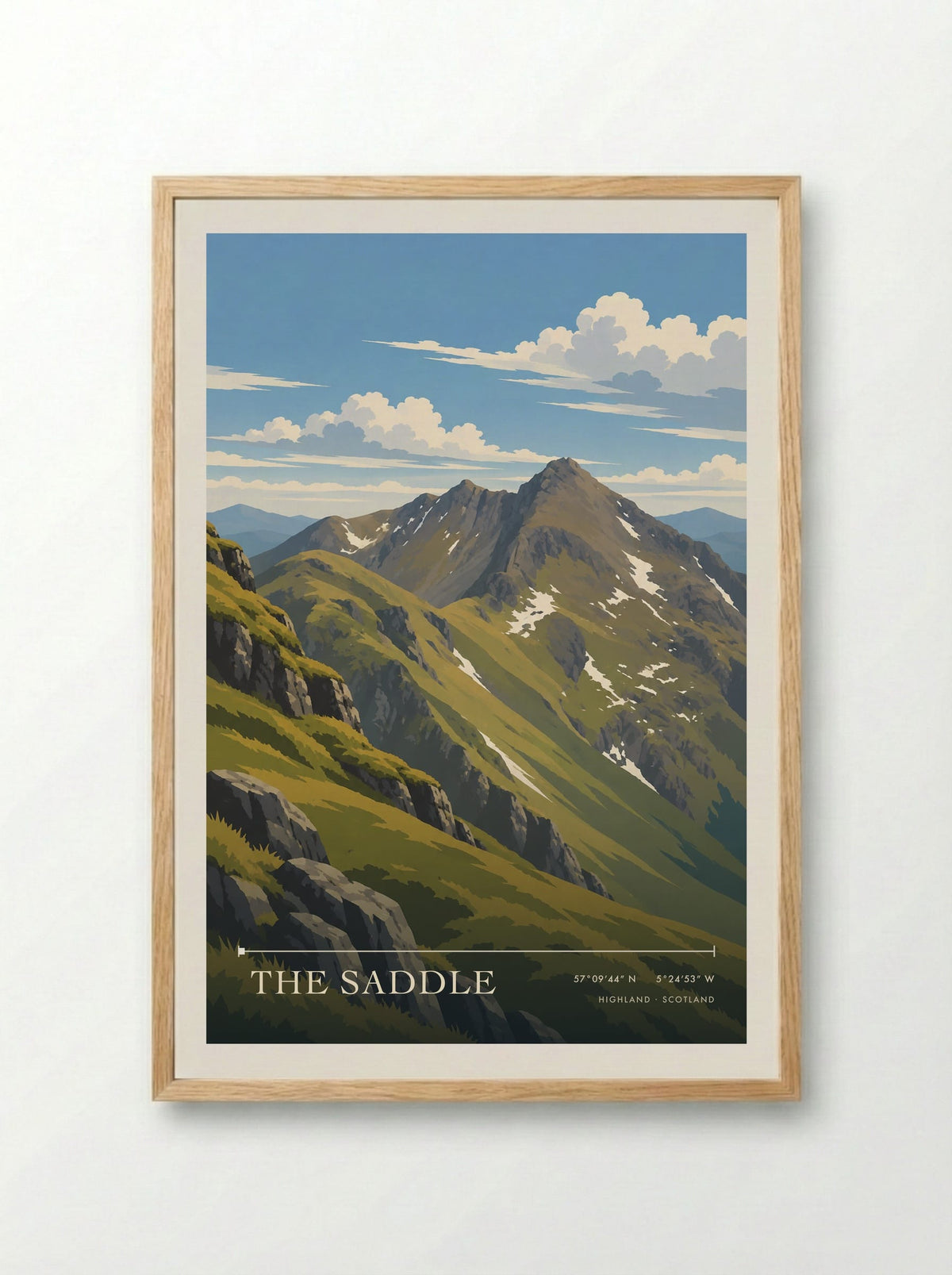 The Saddle, Highland | Travel Poster - Framed Print Wood