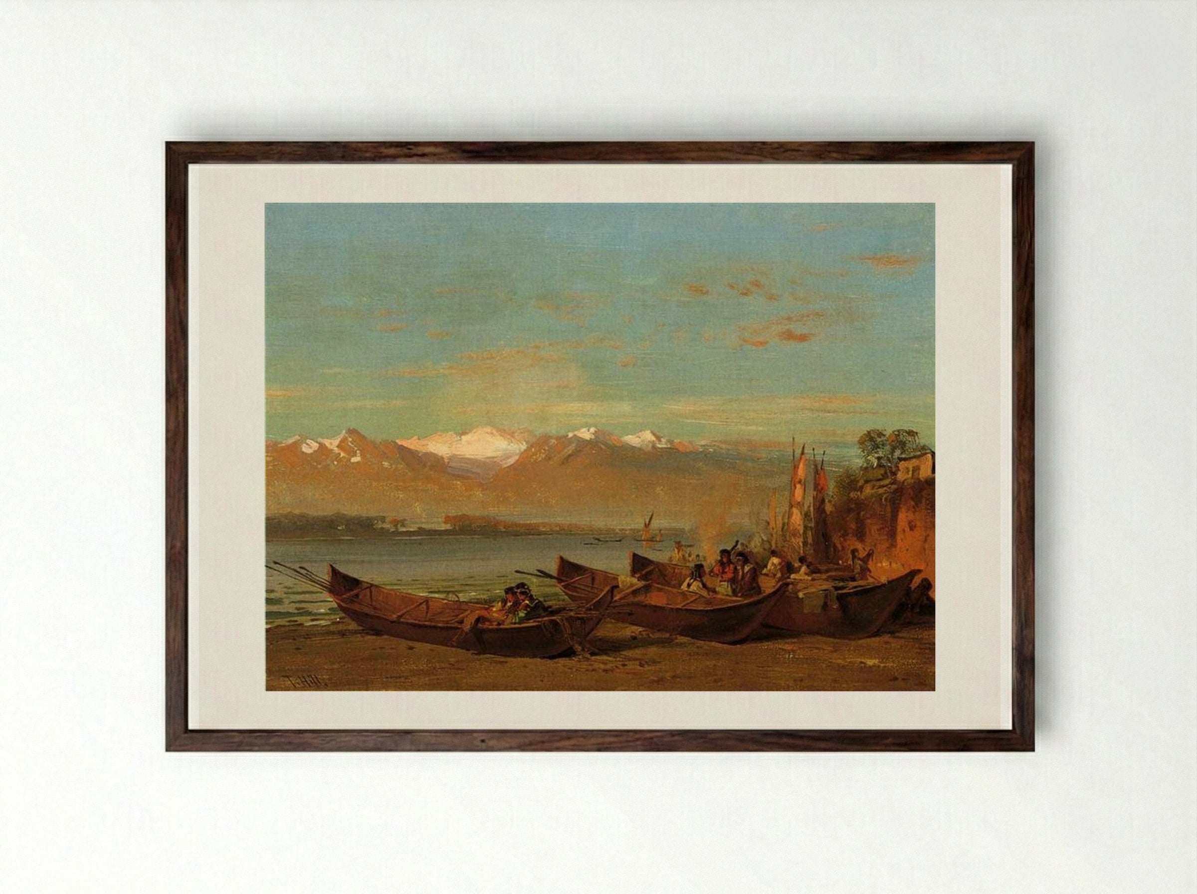The Salmon Festival, Columbia River - Thomas Hill - Framed Print Dark Wood