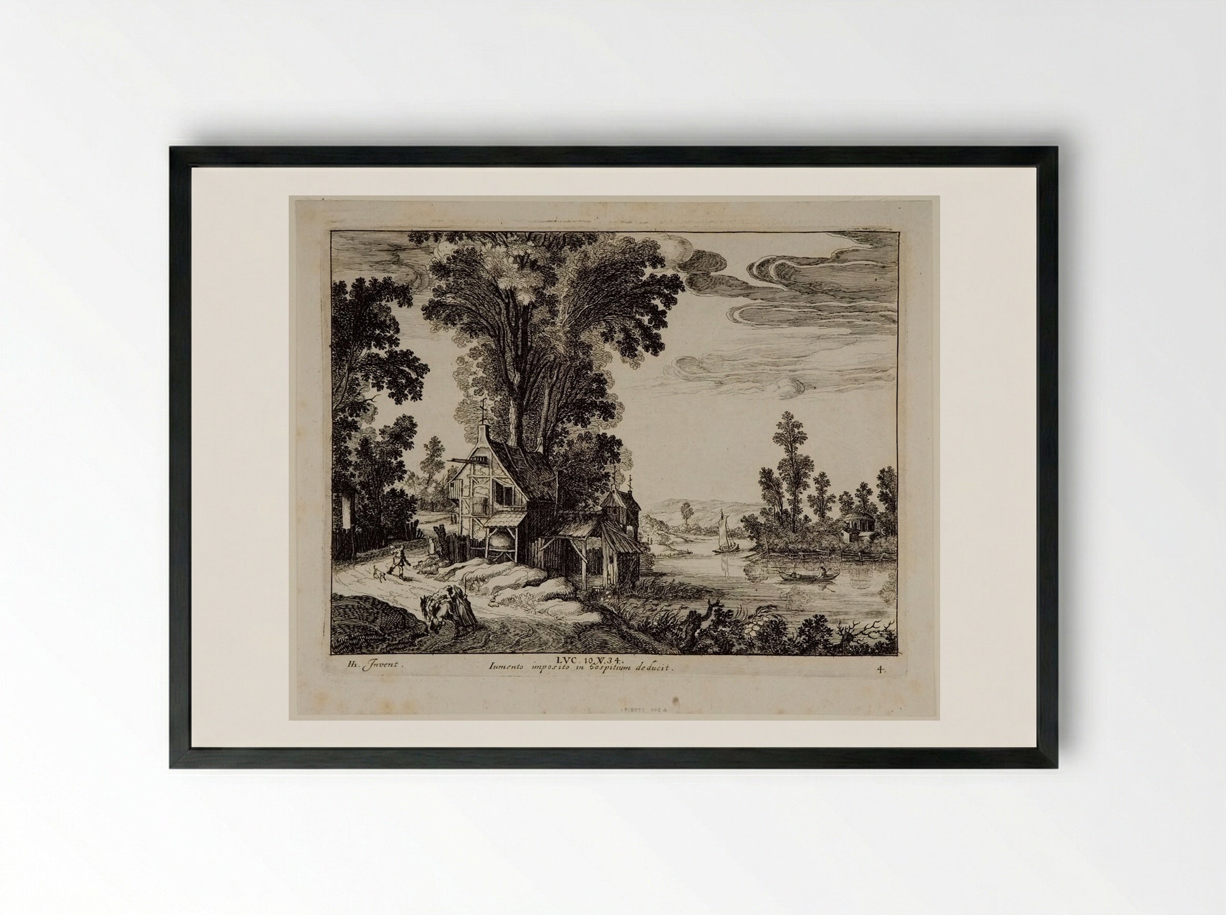 The Samaritan Arrives at the Inn - Simon Frisius - Framed Print Black