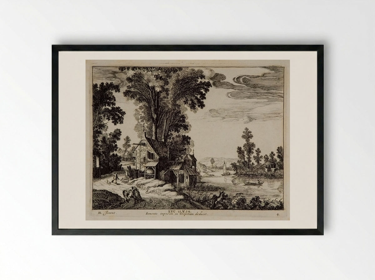 The Samaritan Arrives at the Inn - Simon Frisius - Framed Print Black