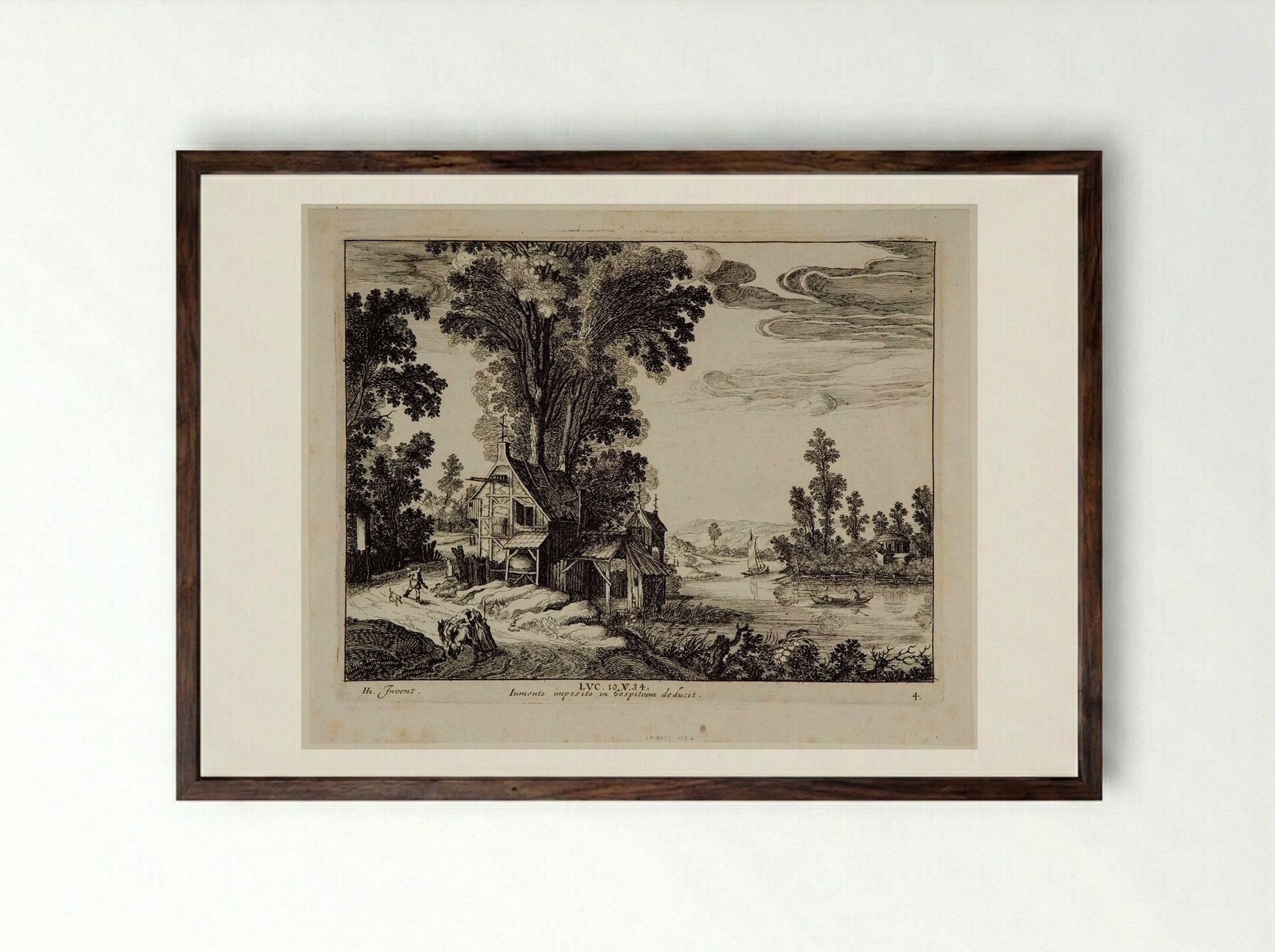 The Samaritan Arrives at the Inn - Simon Frisius - Framed Print Dark Wood