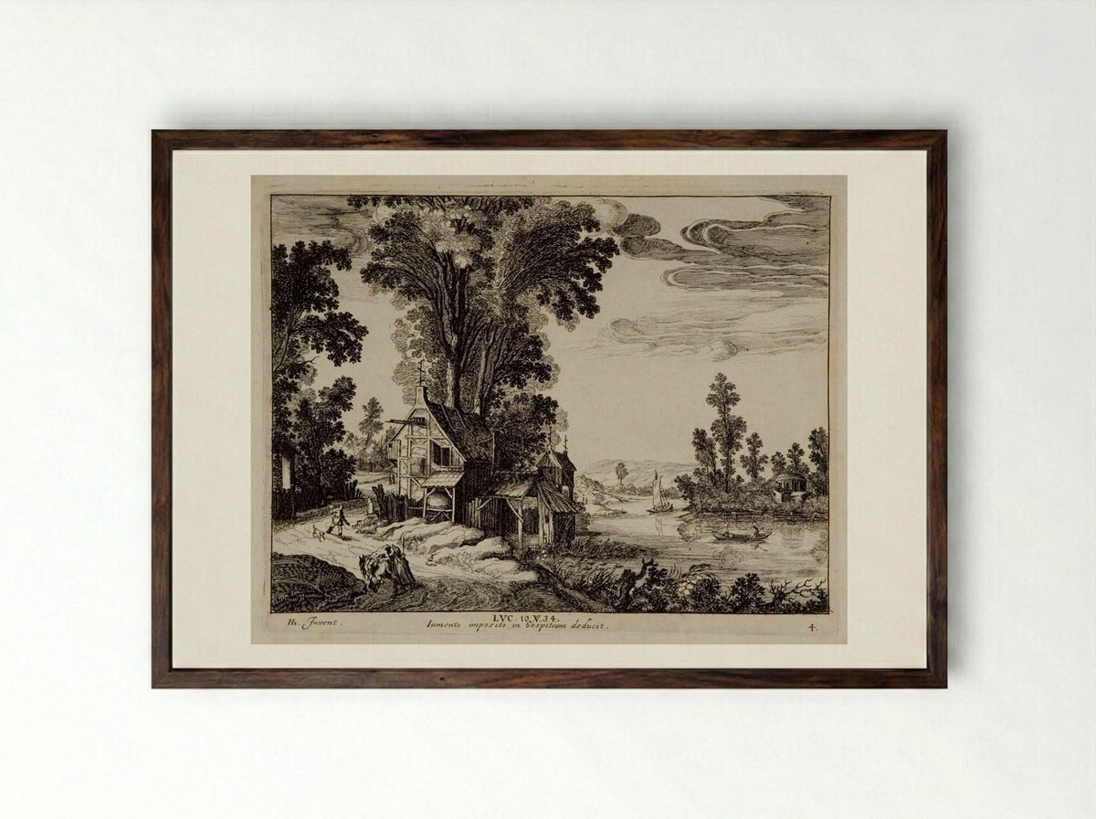 The Samaritan Arrives at the Inn - Simon Frisius - Framed Print Dark Wood