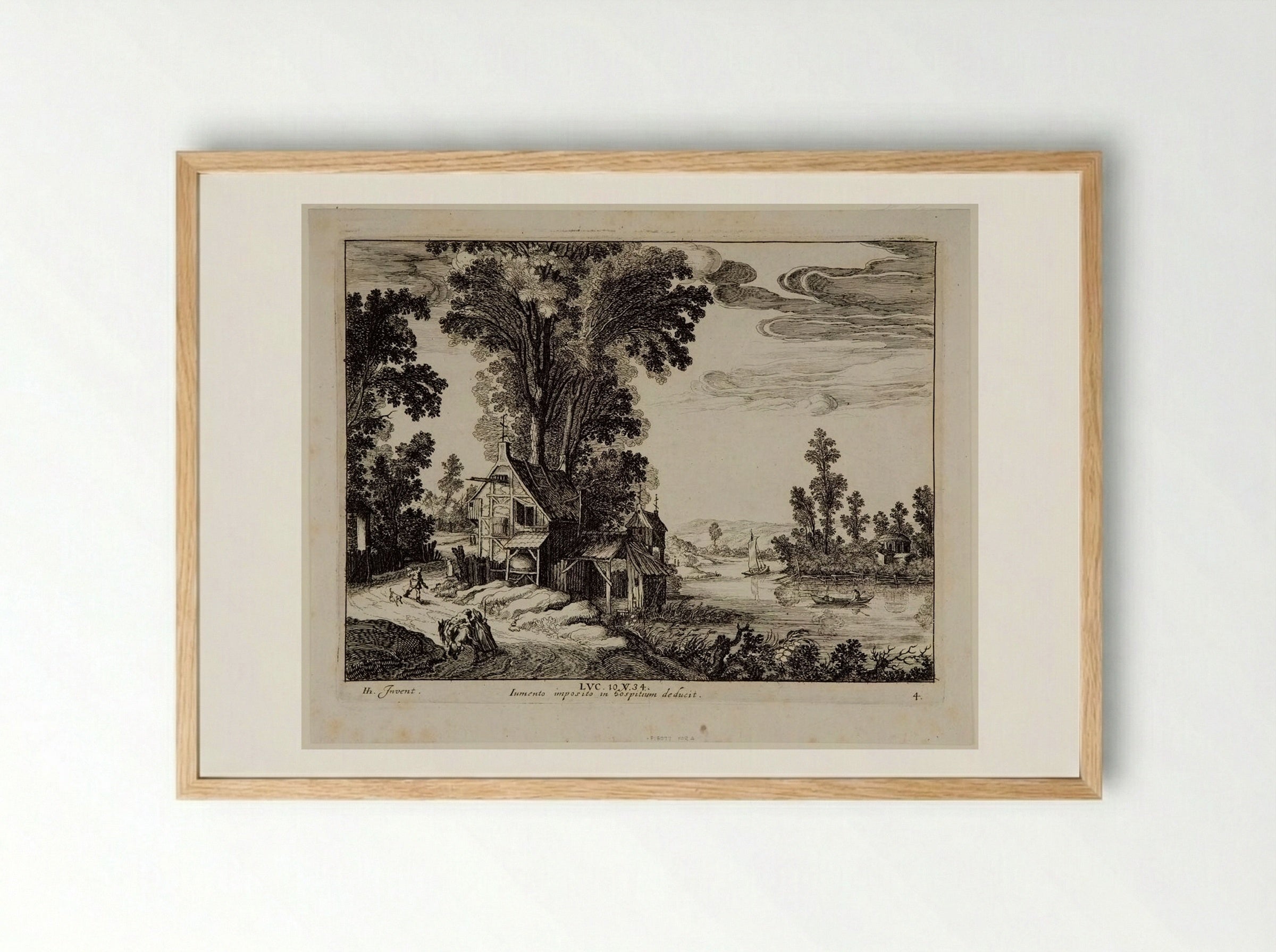The Samaritan Arrives at the Inn - Simon Frisius - Framed Print Wood