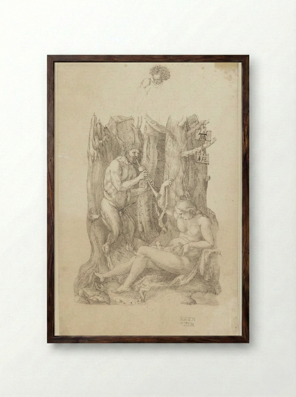 The Satyr Family - Monogrammist AS - Framed Print Dark Wood