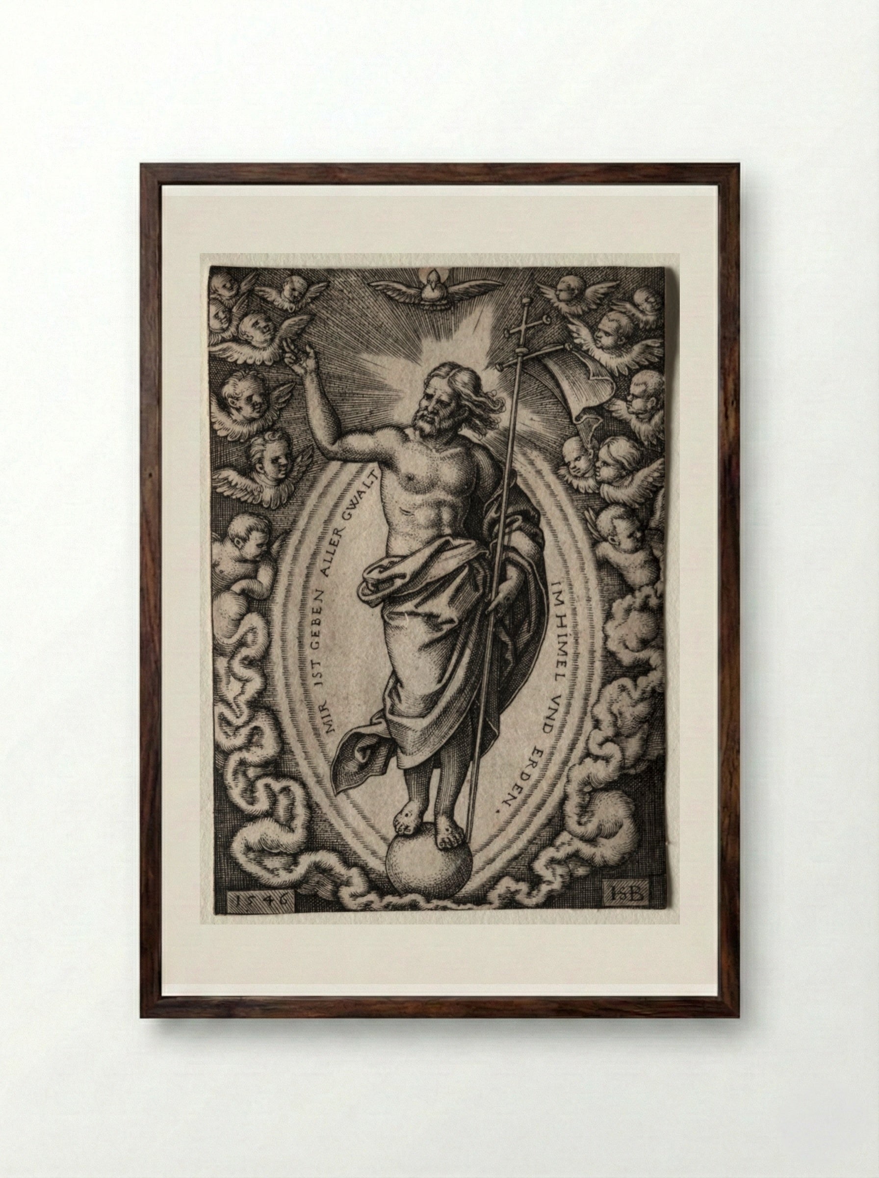 The Saviour - Hans Sebald Beham - Framed Print Dark Wood