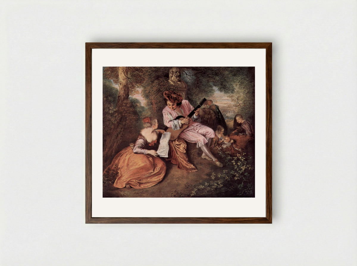 The Scale of Love - Antoine Watteau - Framed Print Dark Wood