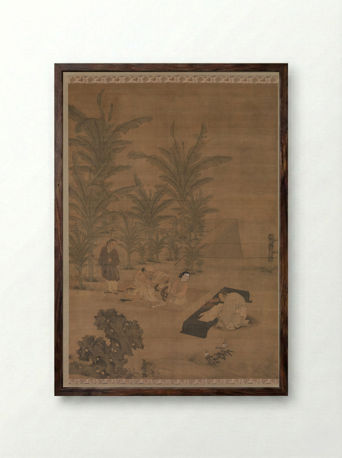 The Scholar Fu Sheng Transmitting the Book of Documents - Du Jin - Framed Print Dark Wood