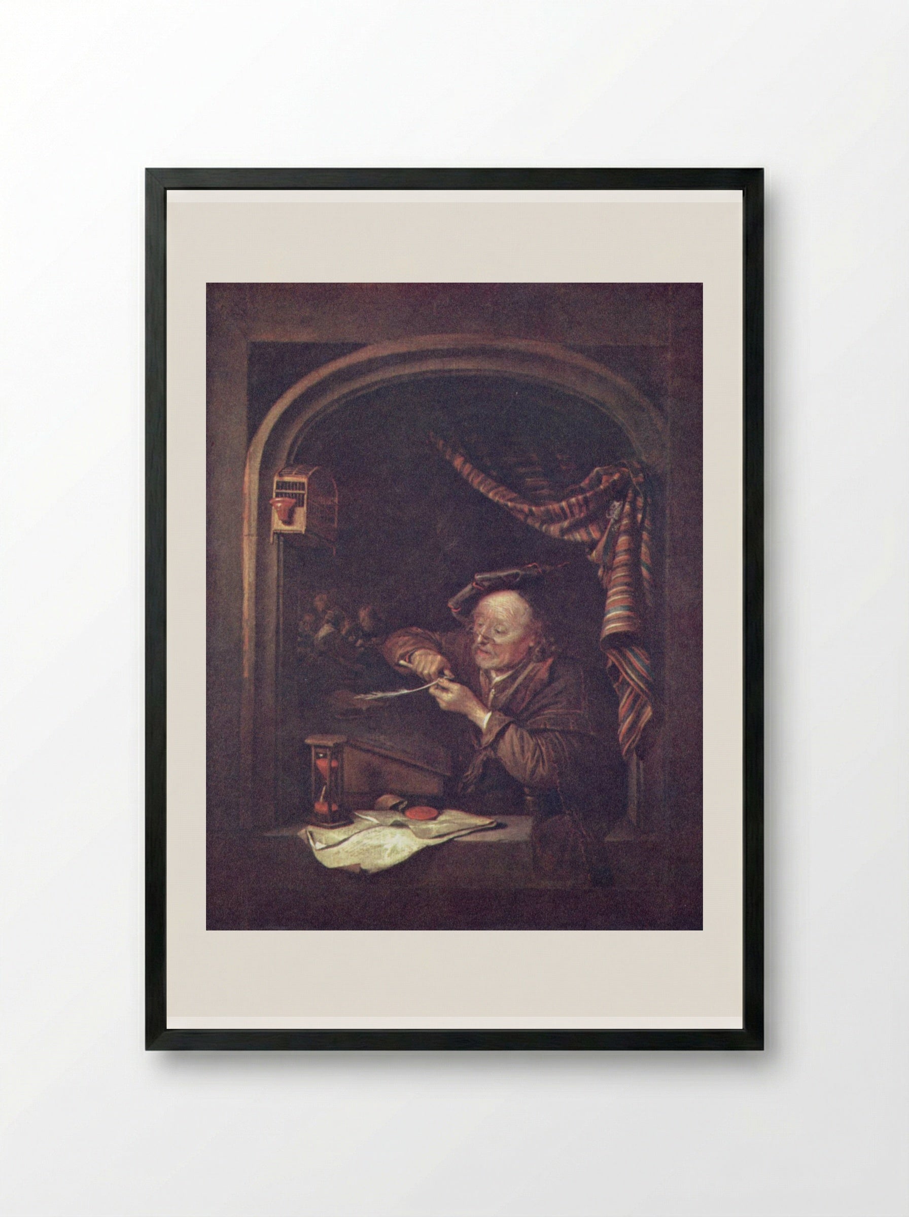 The Schoolmaster - Gerrit Dou - Framed Print Black
