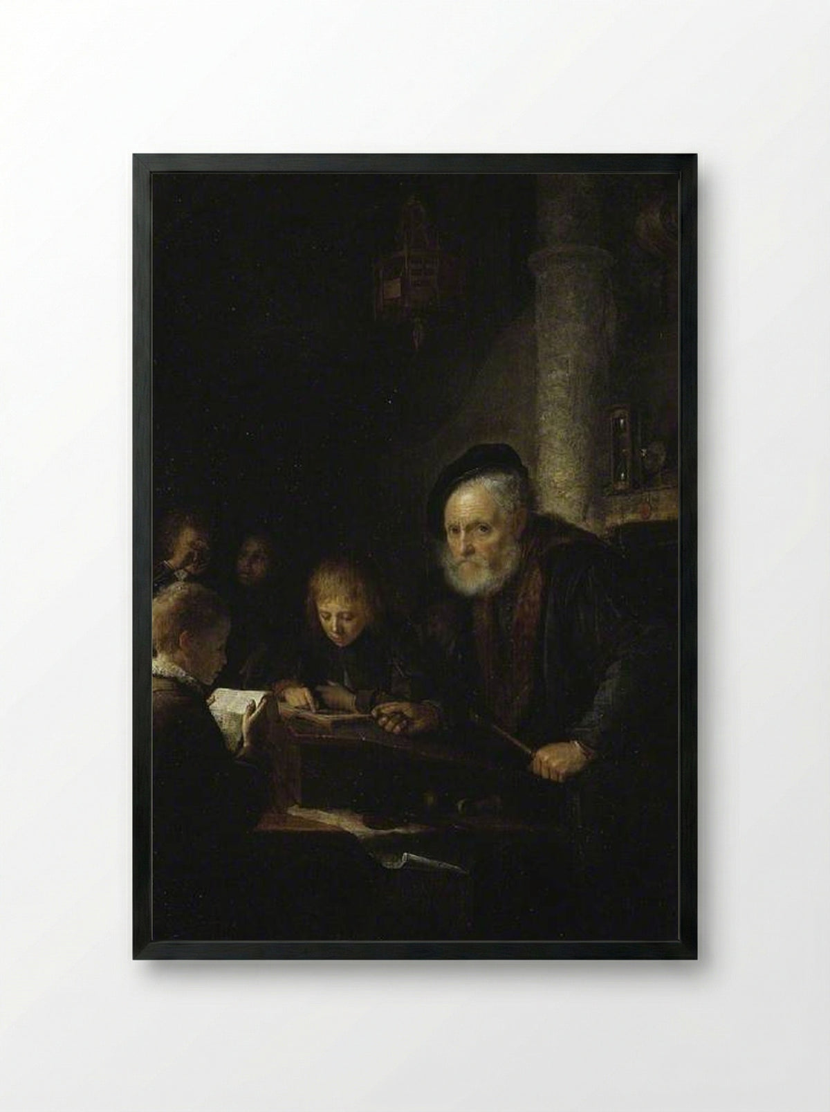 The Schoolmaster - Gerrit Dou - Framed Print Black