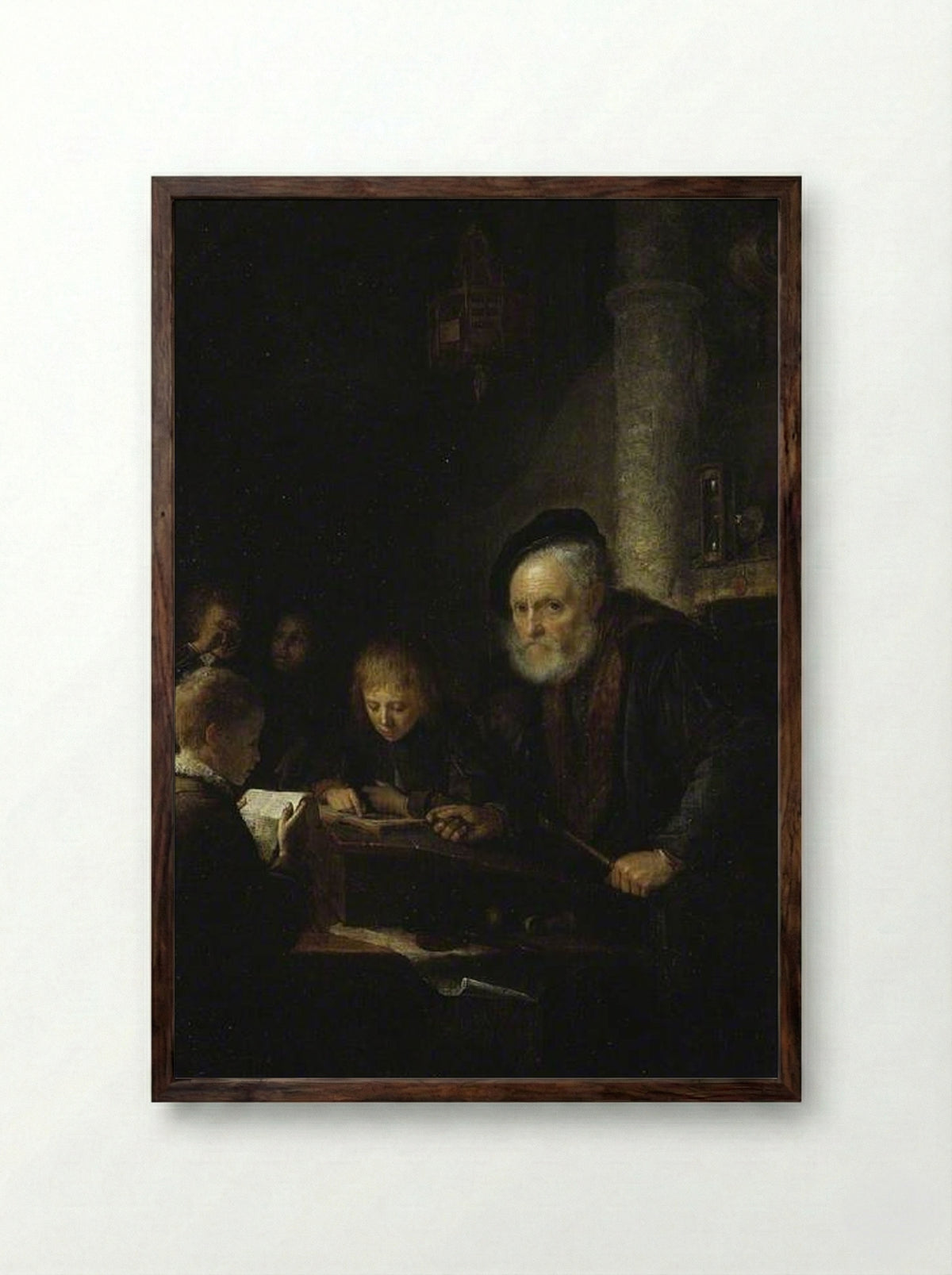 The Schoolmaster - Gerrit Dou - Framed Print Dark Wood