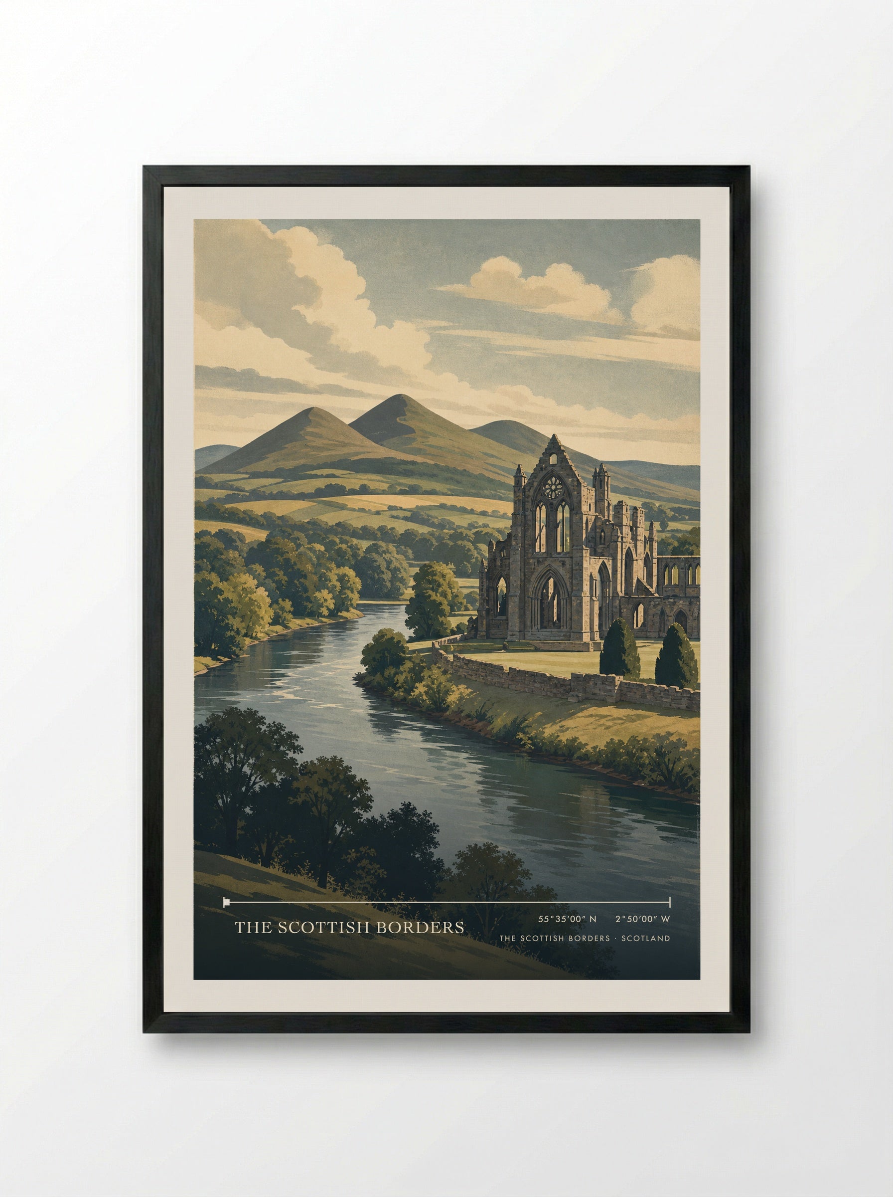The Scottish Borders Scotland Travel Poster - Framed Print Black