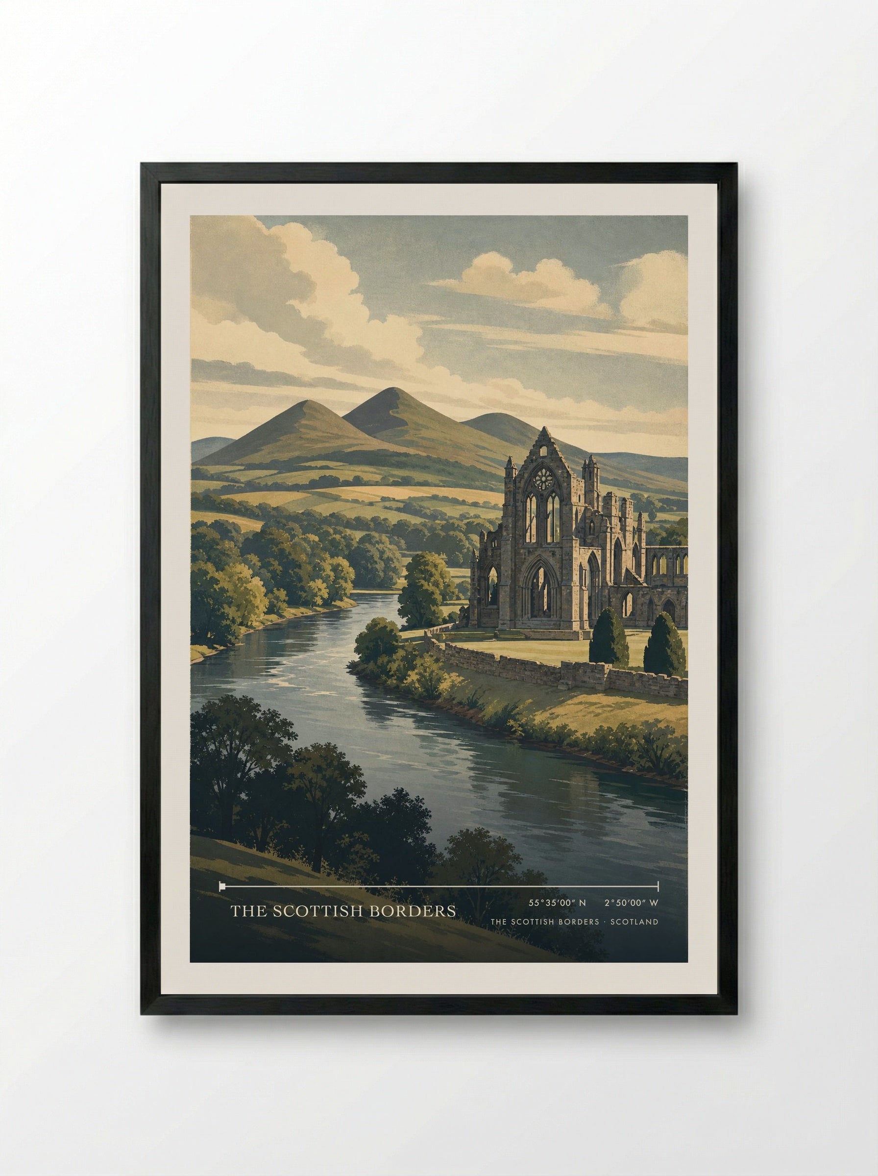 The Scottish Borders Scotland Travel Poster - Framed Print Black