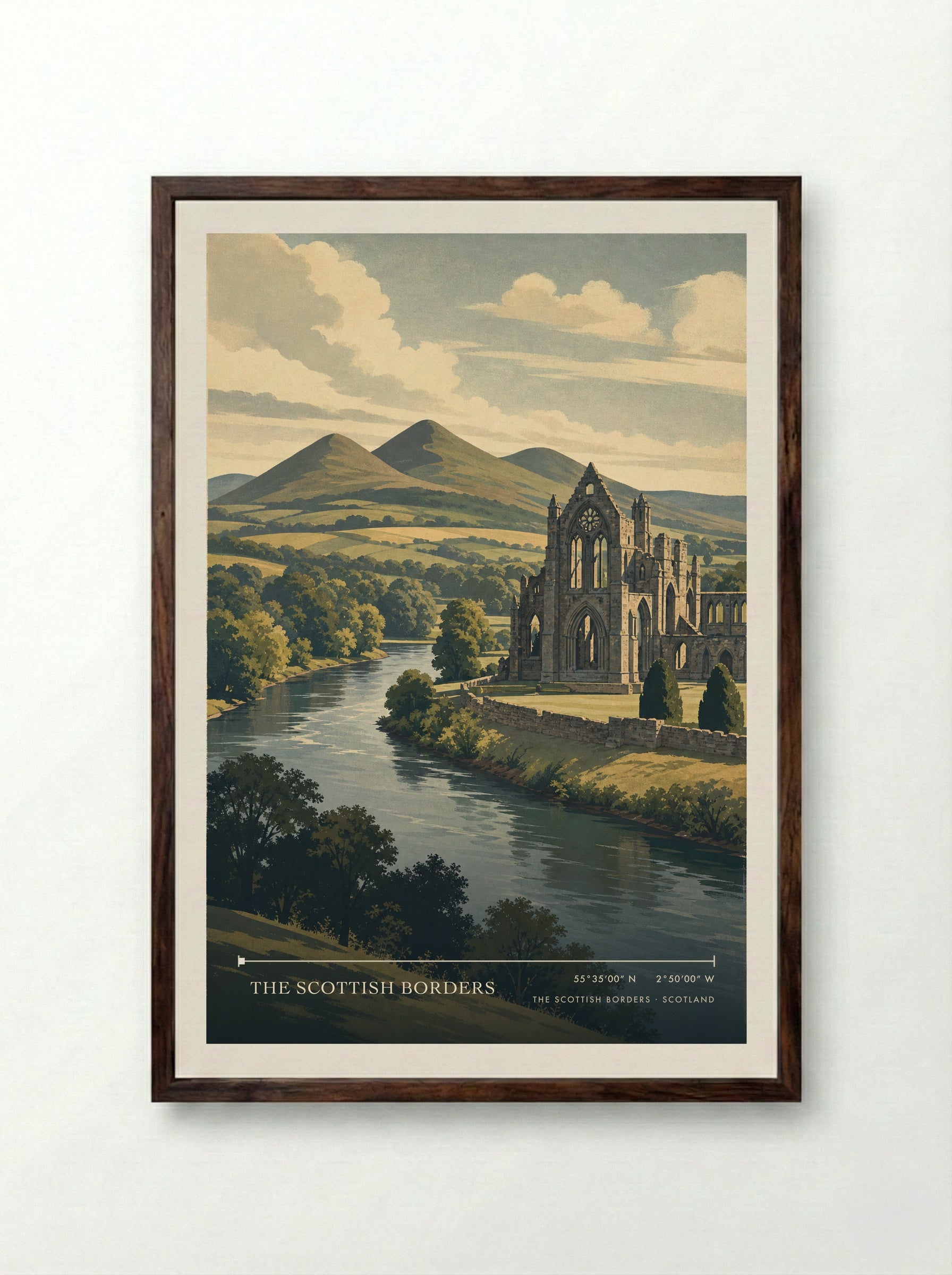 The Scottish Borders Scotland Travel Poster - Framed Print Dark Wood