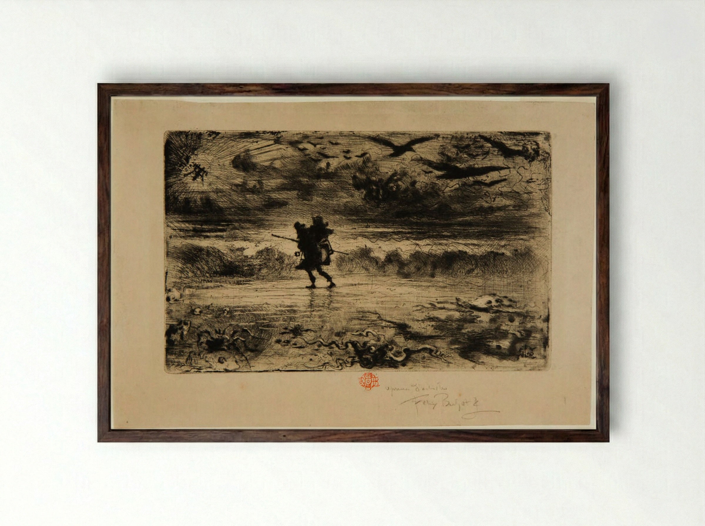 The Sea Painter - Félix Hilaire Buhot - Framed Print Dark Wood