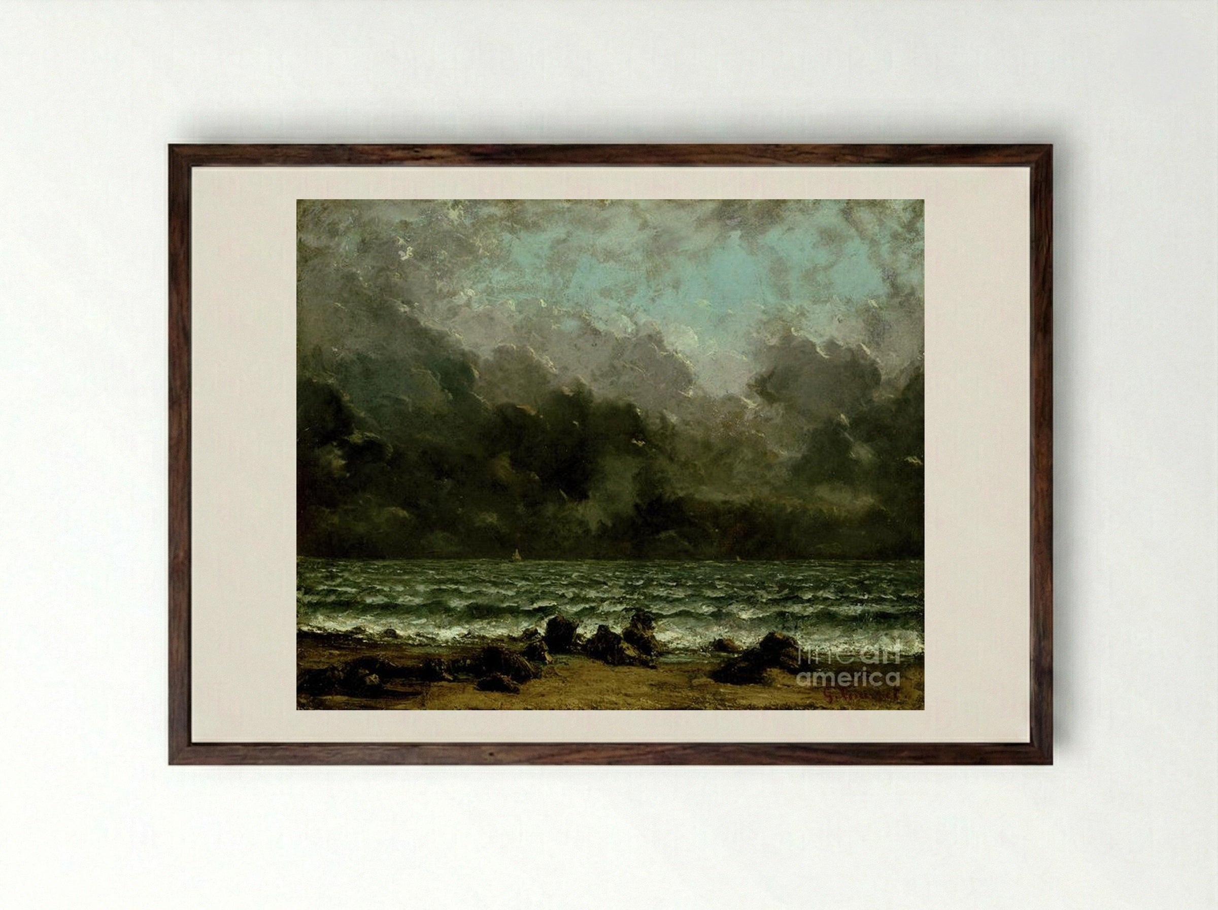 The Sea - Gustave Courbet - Framed Print Dark Wood