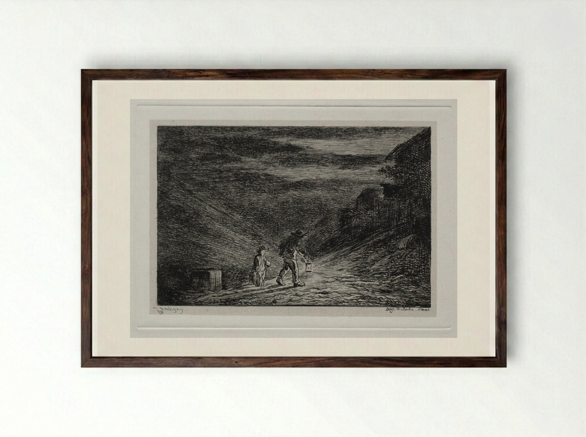 The Search for an Inn - Charles-François Daubigny - Framed Print Dark Wood