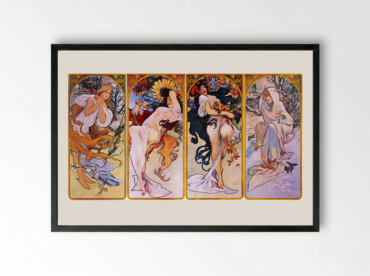 The Seasons - Alphonse Mucha - Framed Print Black
