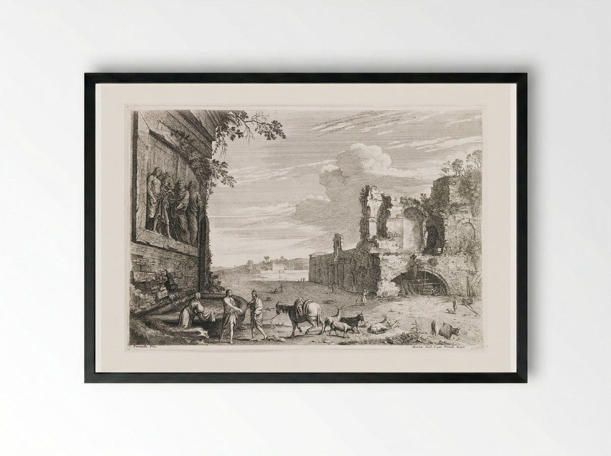 The Seated Cowherd, Roman Monuments - Jean Morin - Framed Print Black