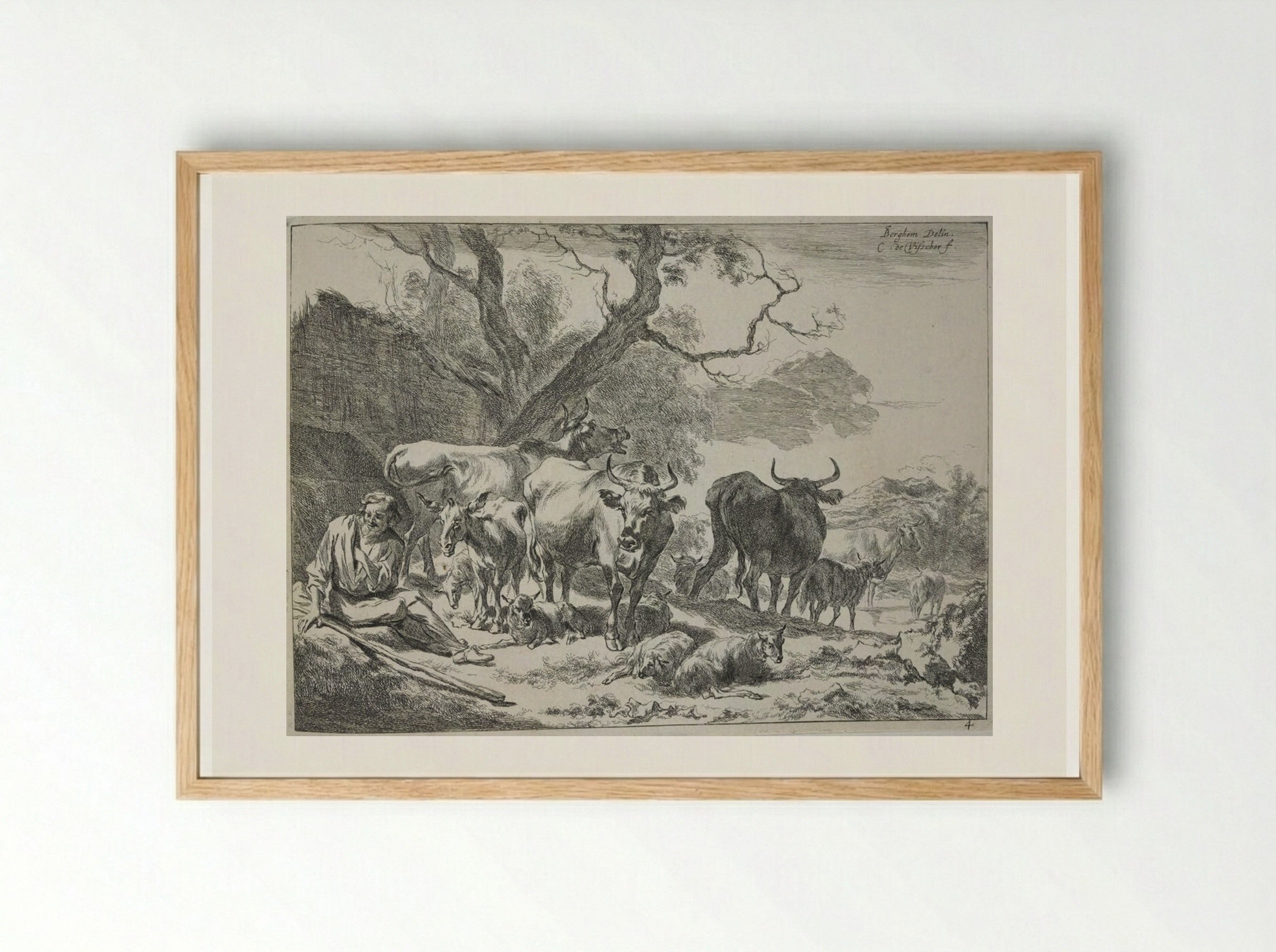 The Seated Old Herdsman - Cornelis Visscher - Framed Print Wood