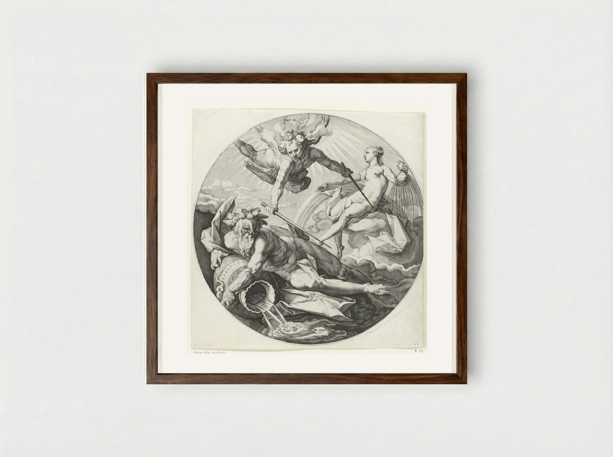 The Second Day of Creation: The Separation of the Waters - Jan Harmensz. Muller - Framed Print Dark Wood