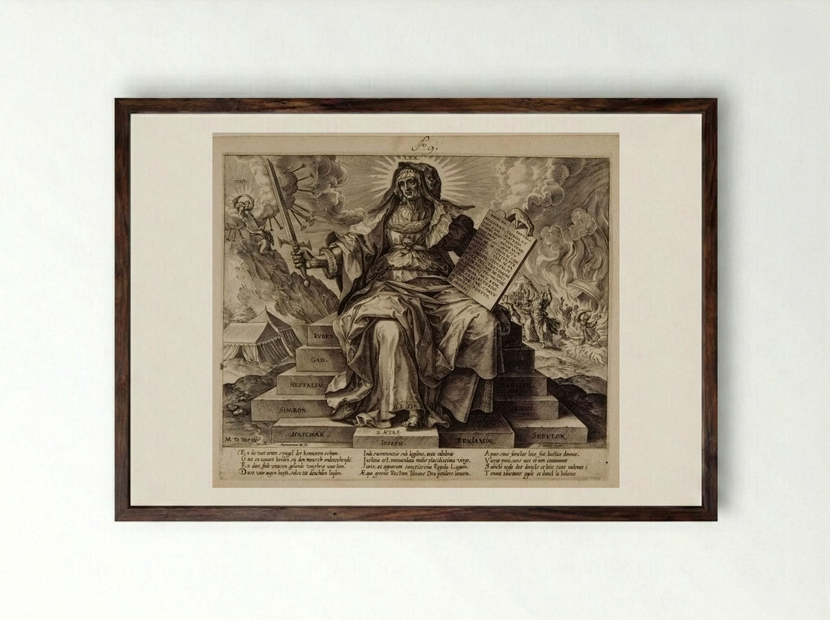 The Second Era: The Law of the Old Testament - Hieronymus Wierix - Framed Print Dark Wood