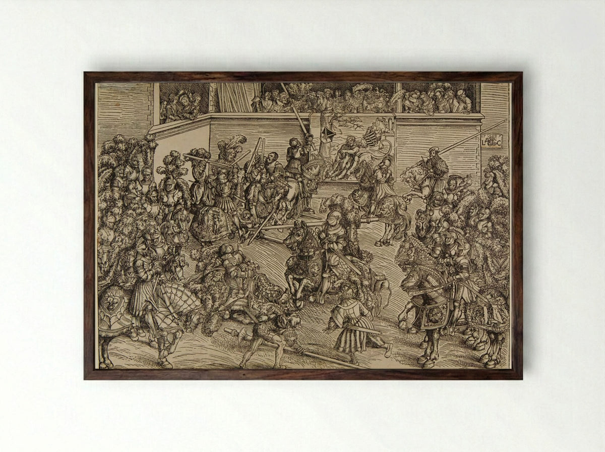 The Second Tournament - Lucas Cranach the Elder - Framed Print Dark Wood