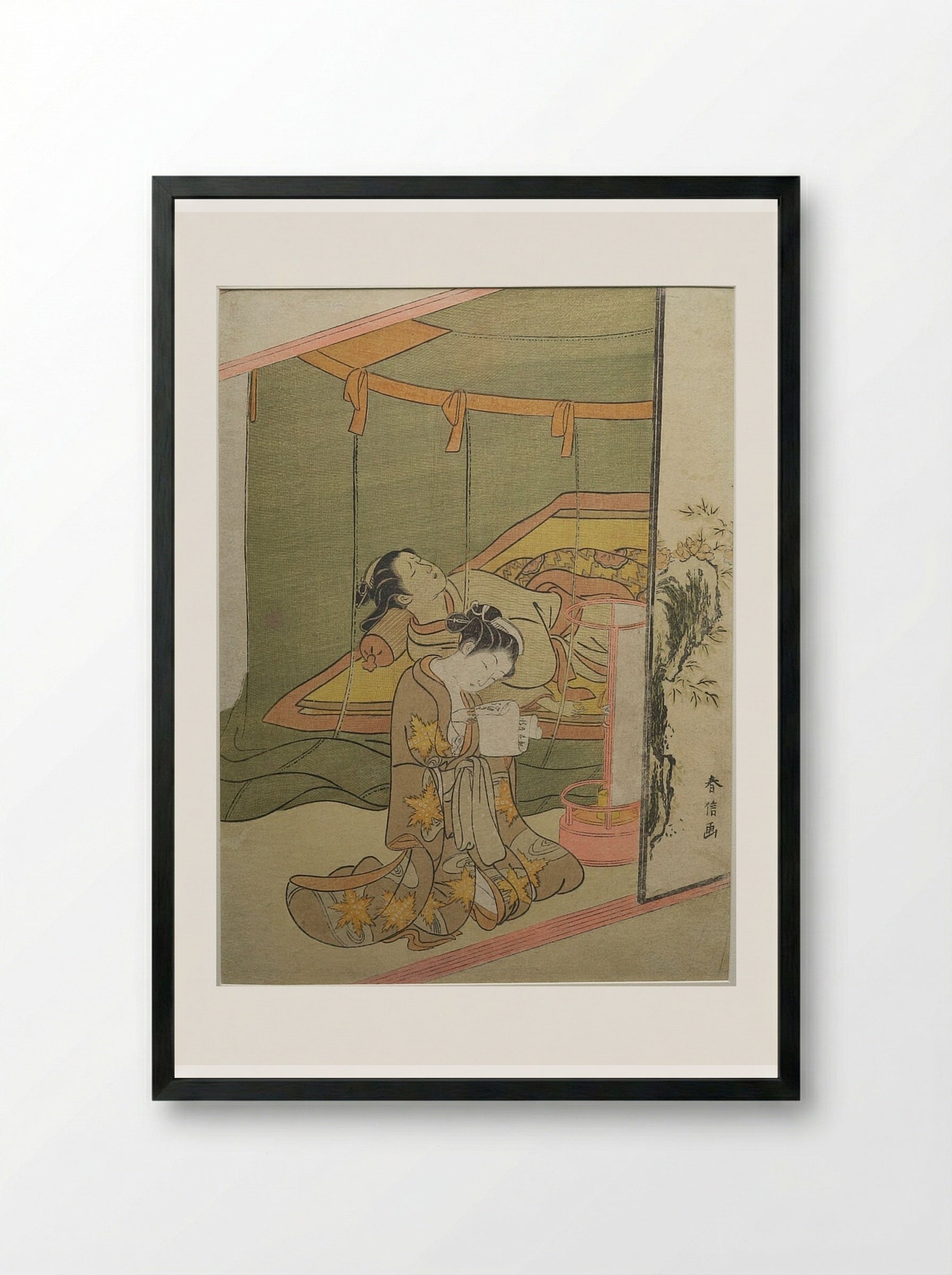 The Secret Love Letter - Suzuki Harunobu - Framed Print Black