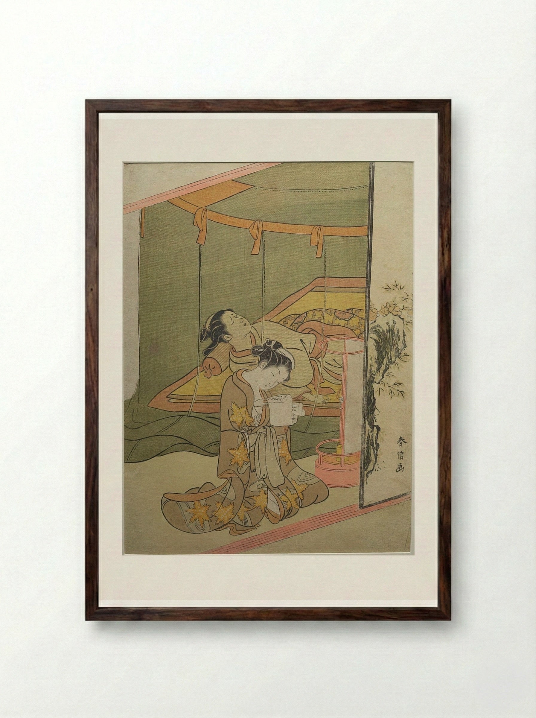 The Secret Love Letter - Suzuki Harunobu - Framed Print Dark Wood