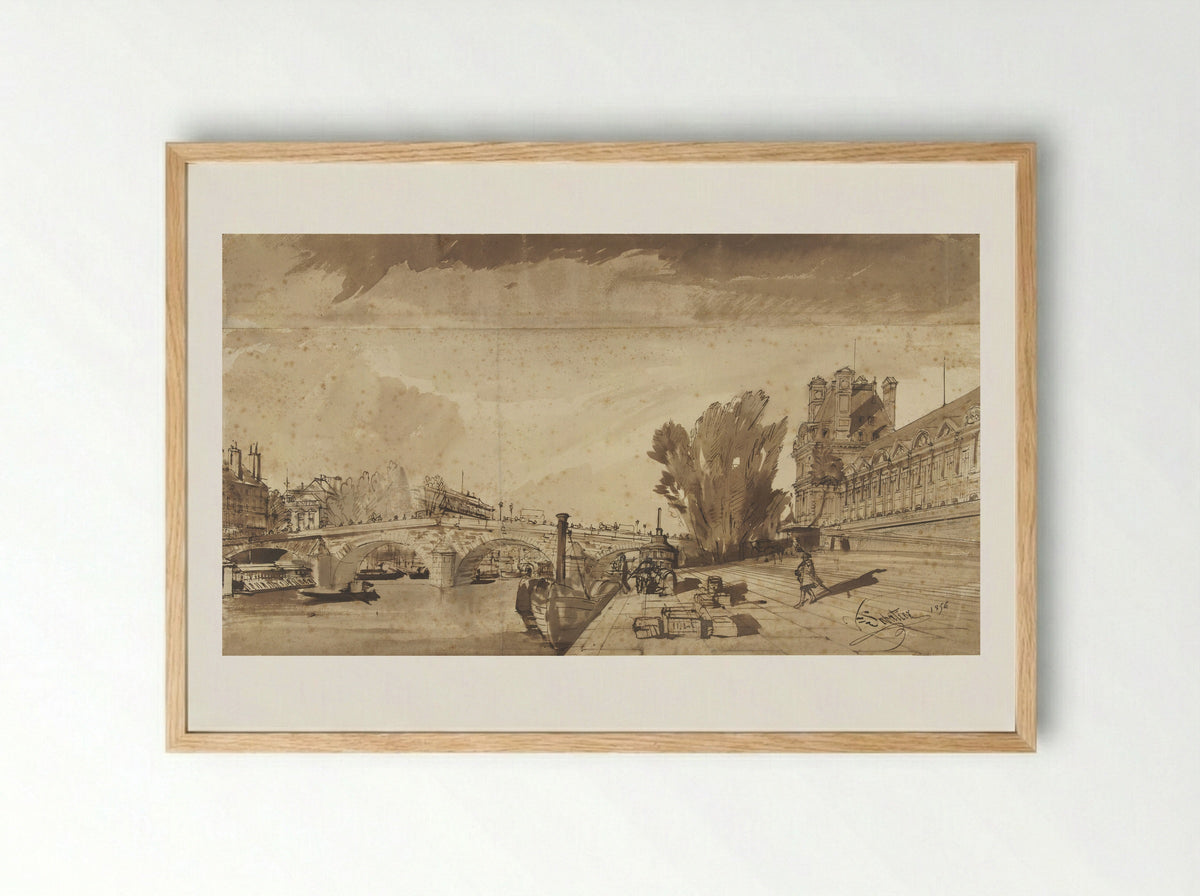 The Seine and the Pont Royal - François Victor Sabatier - Framed Print Wood