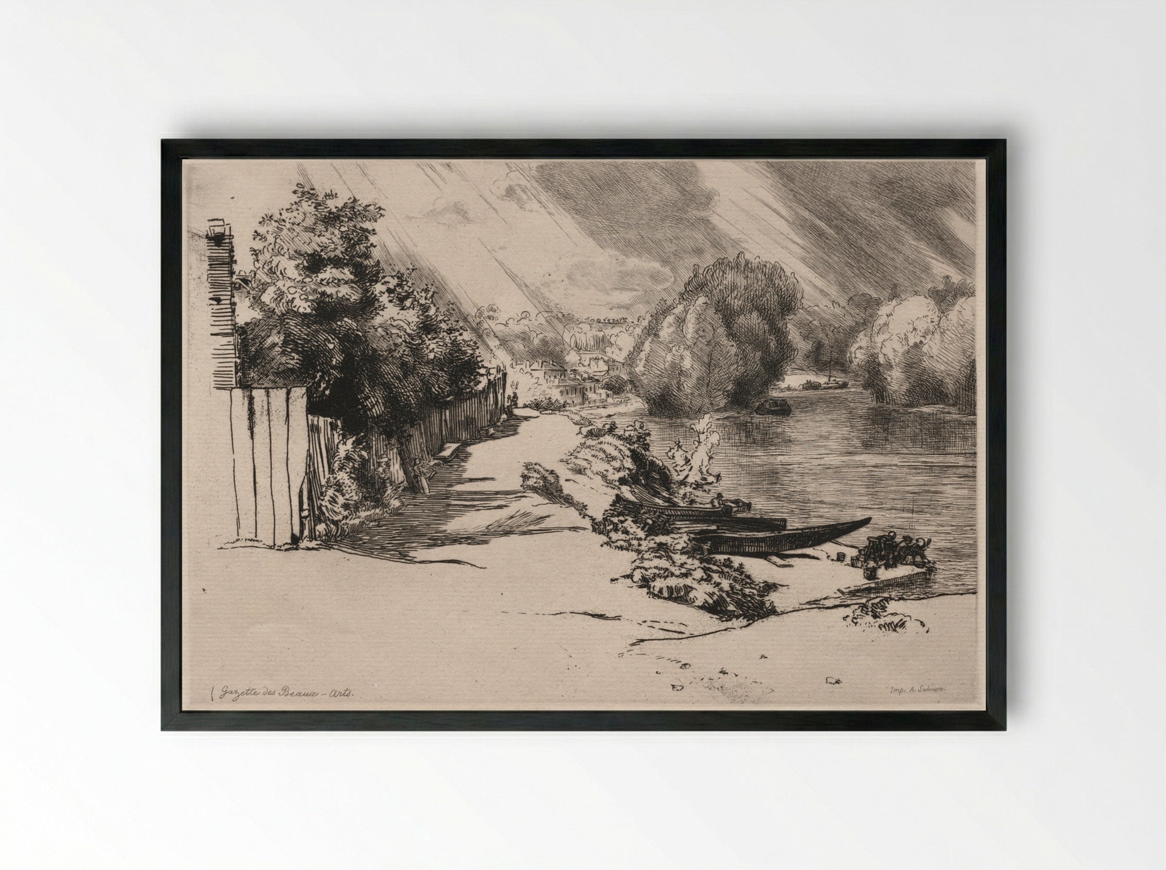 The Seine at Bas-Meudon with the Seguin and Mottiaux Islands - Félix Bracquemond - Framed Print Black