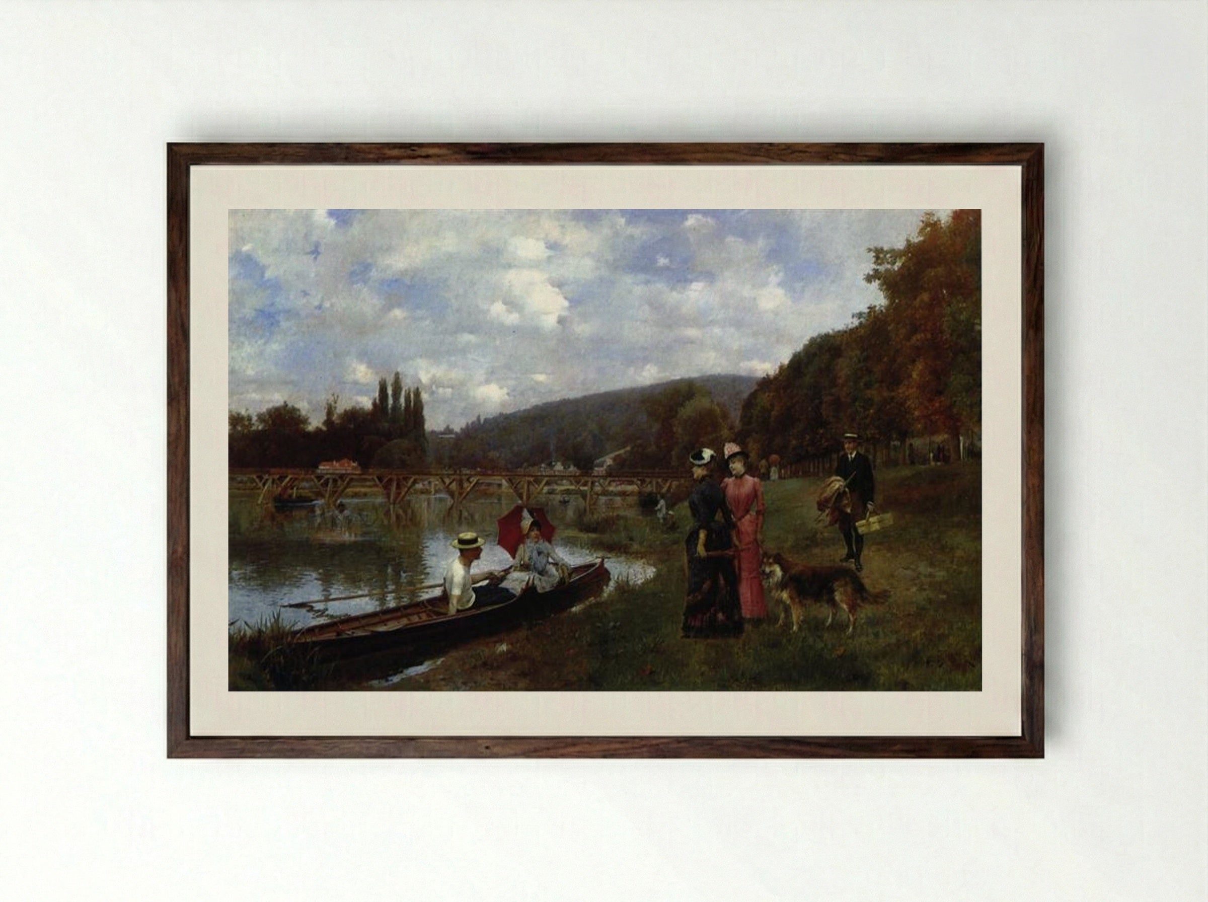 The Seine at Bougival - Julius LeBlanc Stewart - Framed Print Dark Wood