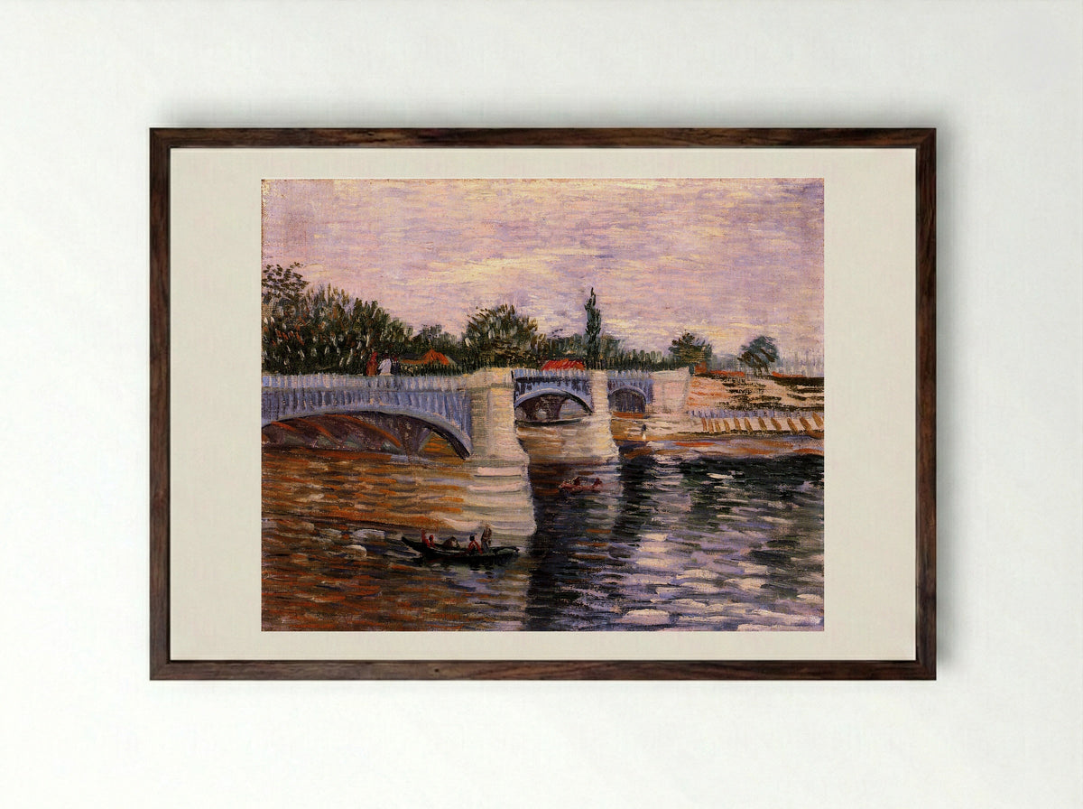 The Seine with the Pont de la Grande Jatte - Vincent van Gogh - Framed Print Dark Wood