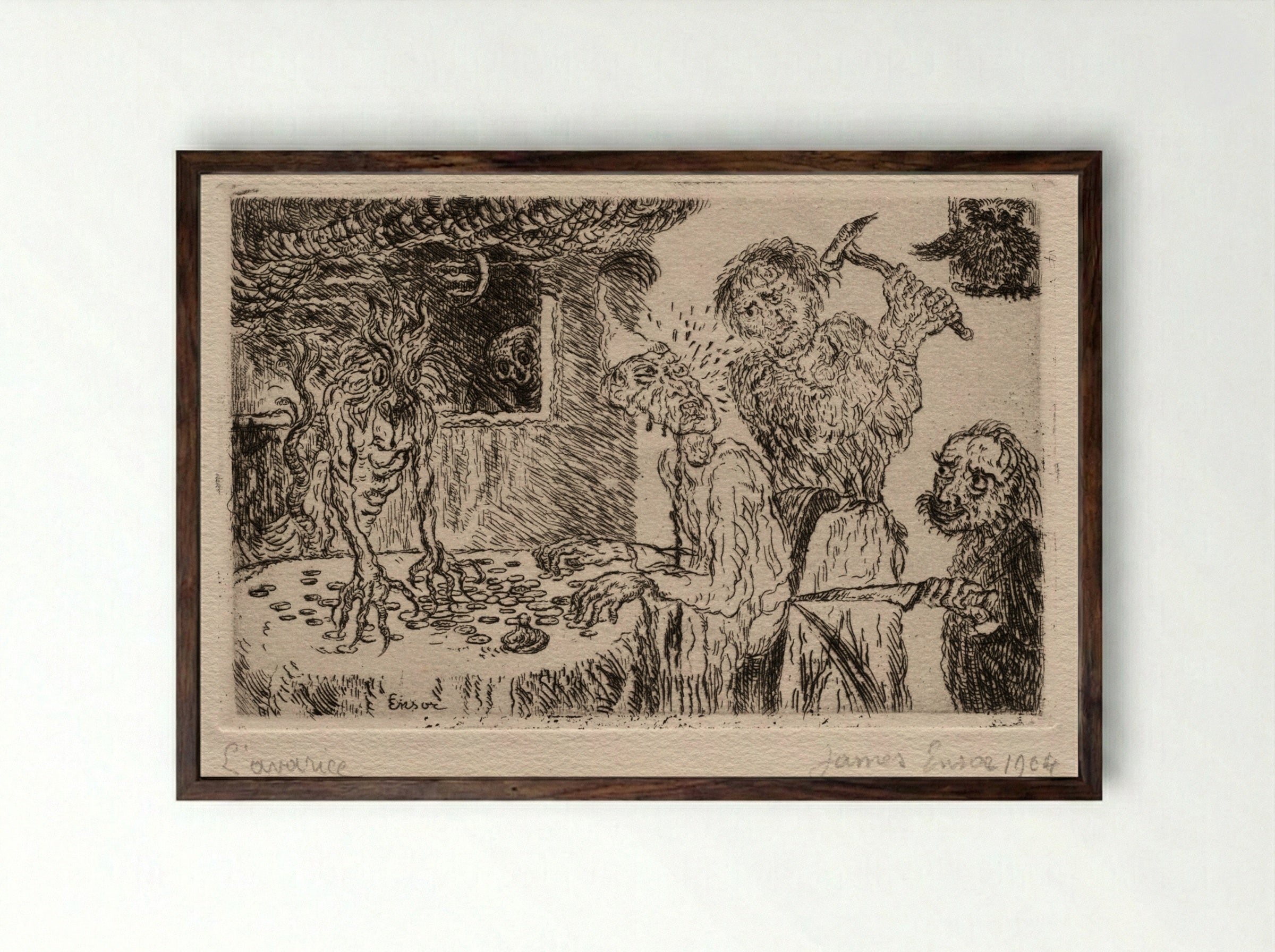 The Seven Deadly Sins: Avarice - James Ensor - Framed Print Dark Wood