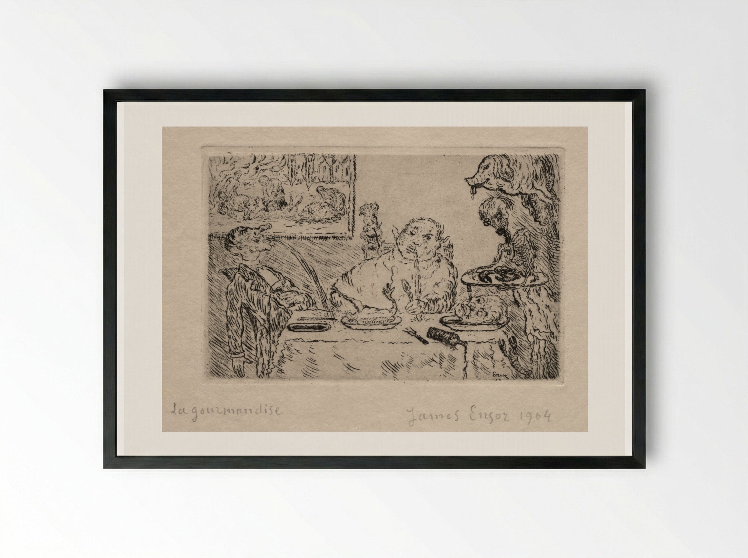 The Seven Deadly Sins: Gluttony - James Ensor - Framed Print Black