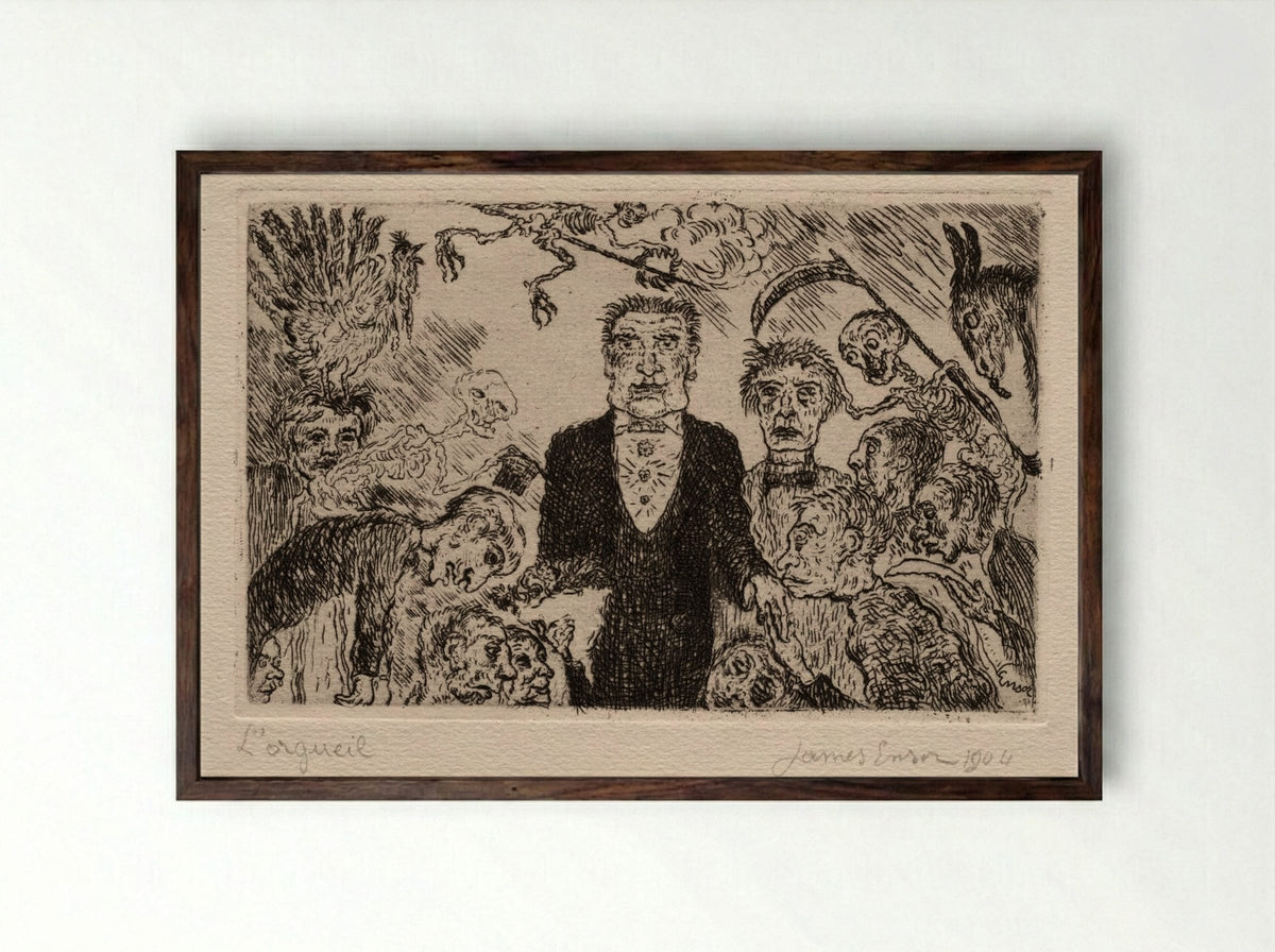 The Seven Deadly Sins: Pride - James Ensor - Framed Print Dark Wood