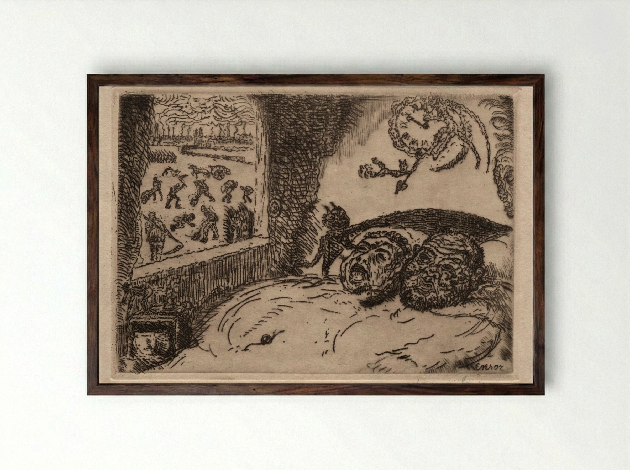 The Seven Deadly Sins: Sloth - James Ensor - Framed Print Dark Wood