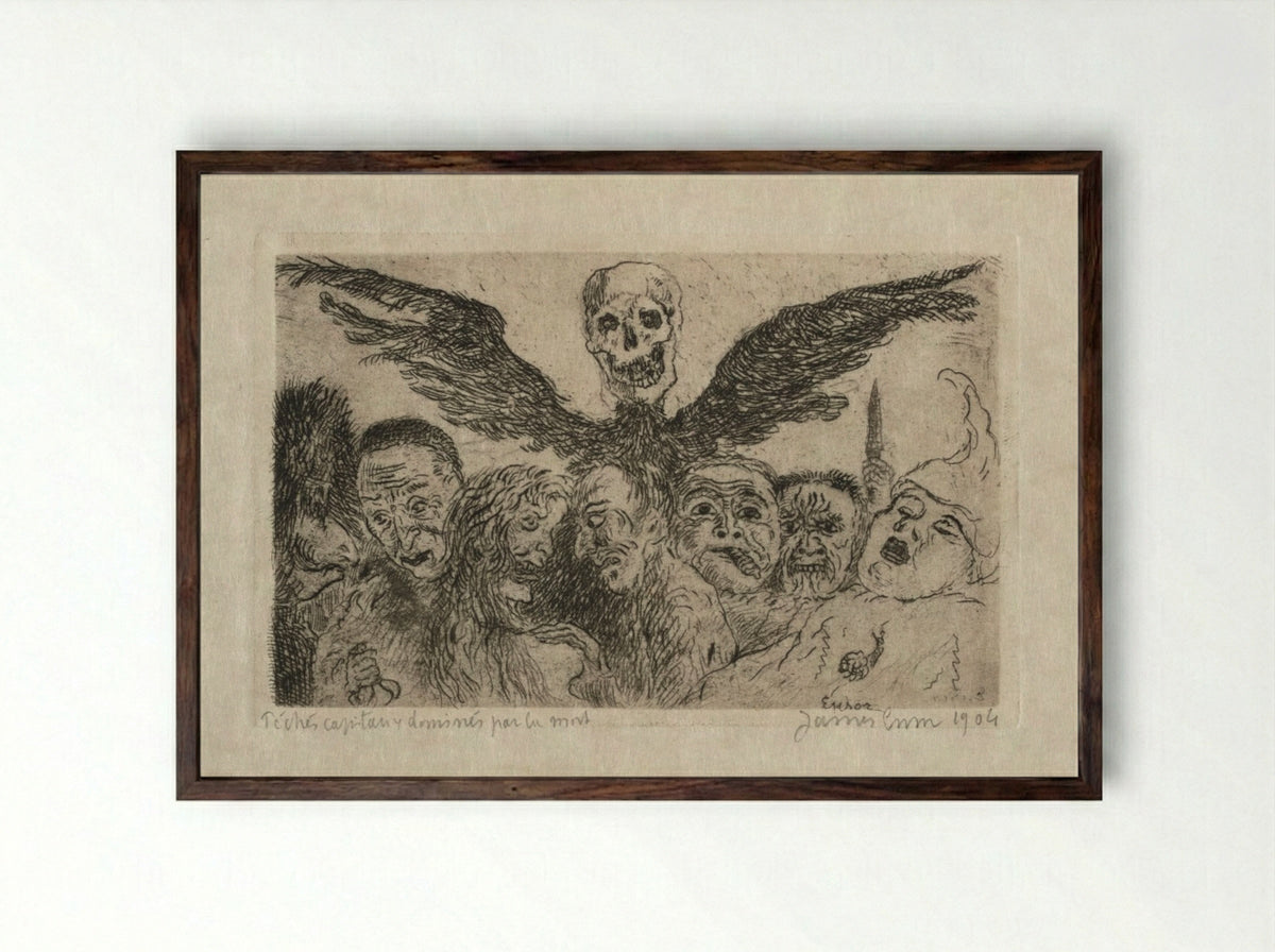 The Seven Deadly Sins - James Ensor - Framed Print Dark Wood