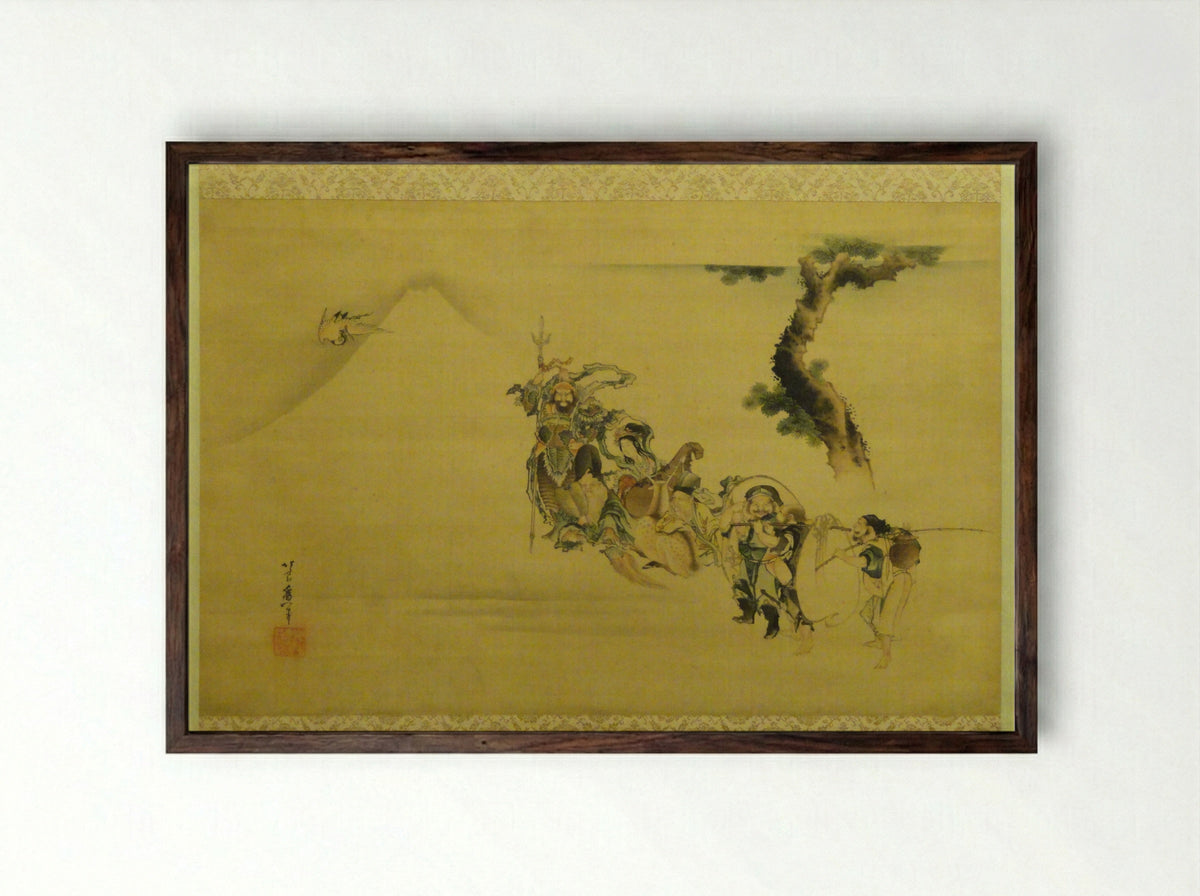 The Seven Gods of Good Fortune - Katsushika Hokusai - Framed Print Dark Wood