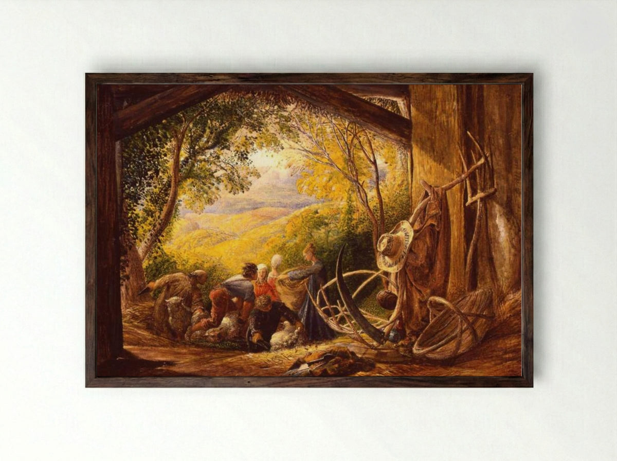 The Shearers - Samuel Palmer - Framed Print Dark Wood