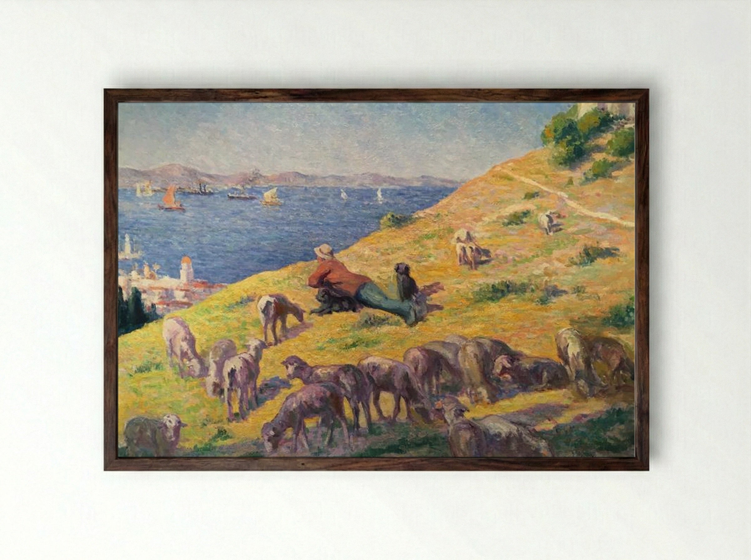 The Shepherd Observing the Sea - Maximilien Luce - Framed Print Dark Wood