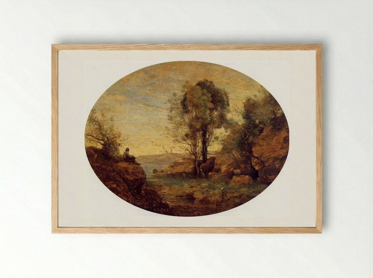 The Shepherd Overlooking the Rocky Gorge - Jean-Baptiste-Camille Corot - Framed Print Wood