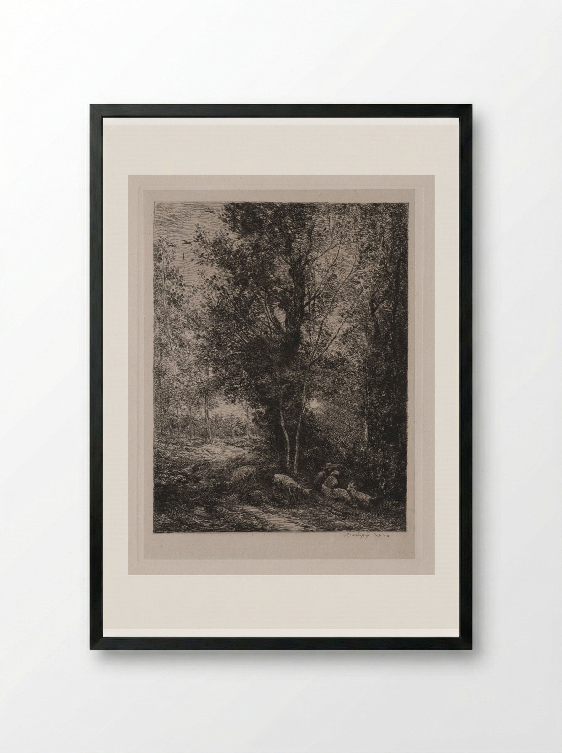 The Shepherd and Shepherdess - Charles-François Daubigny - Framed Print Black
