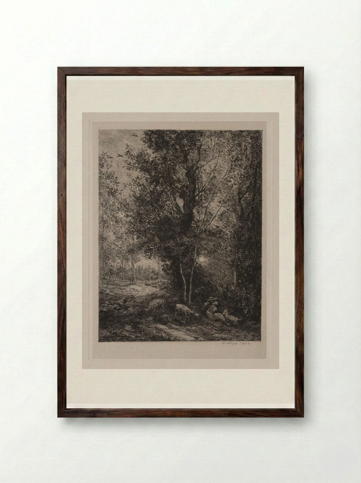 The Shepherd and Shepherdess - Charles-François Daubigny - Framed Print Dark Wood