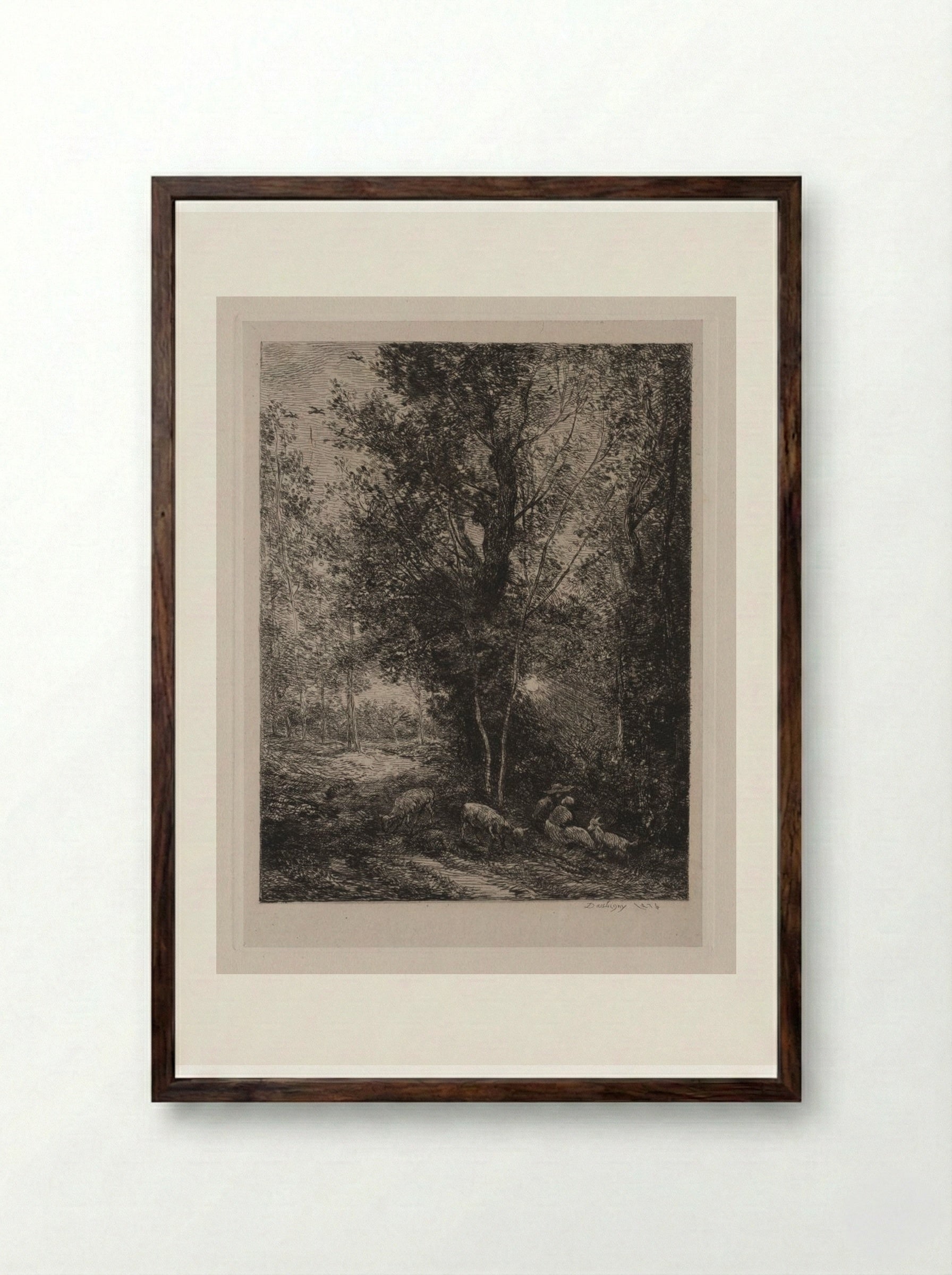 The Shepherd and Shepherdess - Charles-François Daubigny - Framed Print Dark Wood